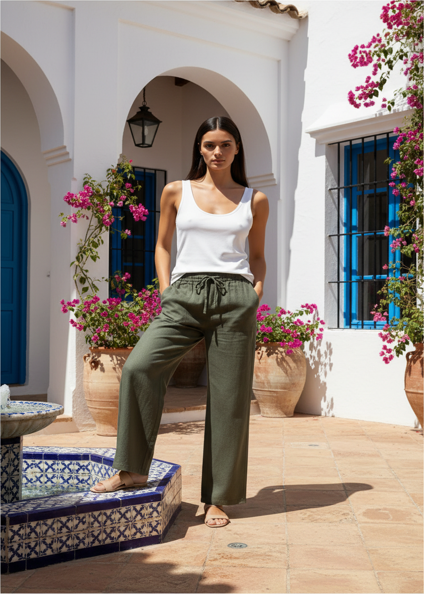Pantalones lino palazzo