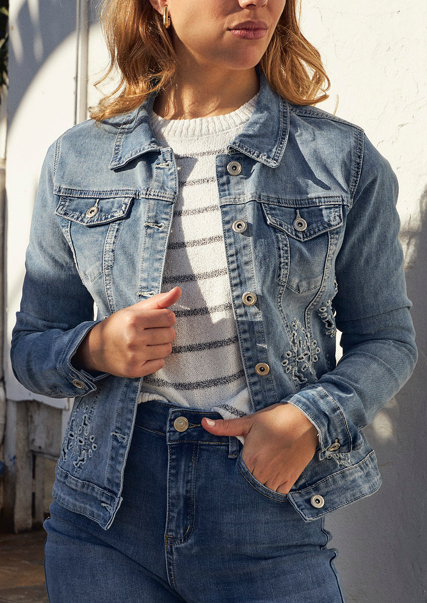 Caçadora denim brodats