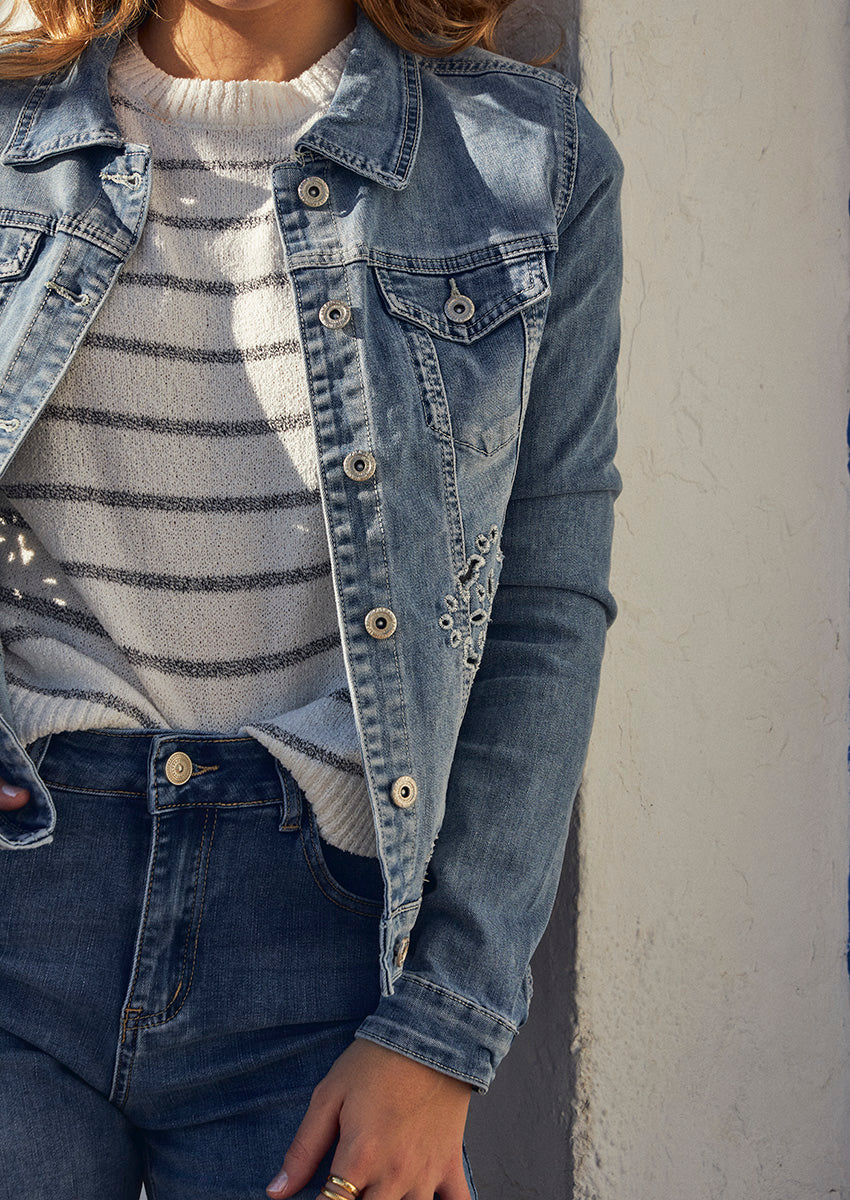 Caçadora denim brodats