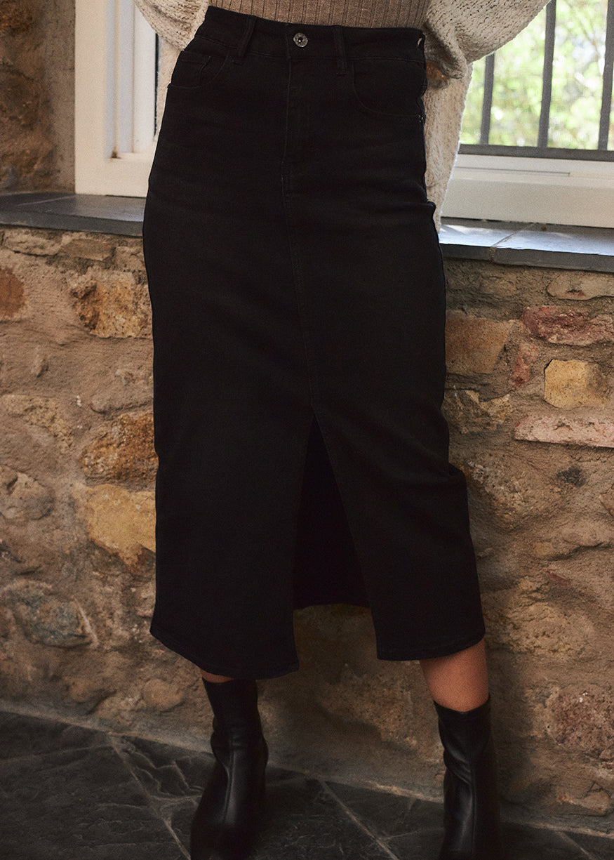 Long denim skirt