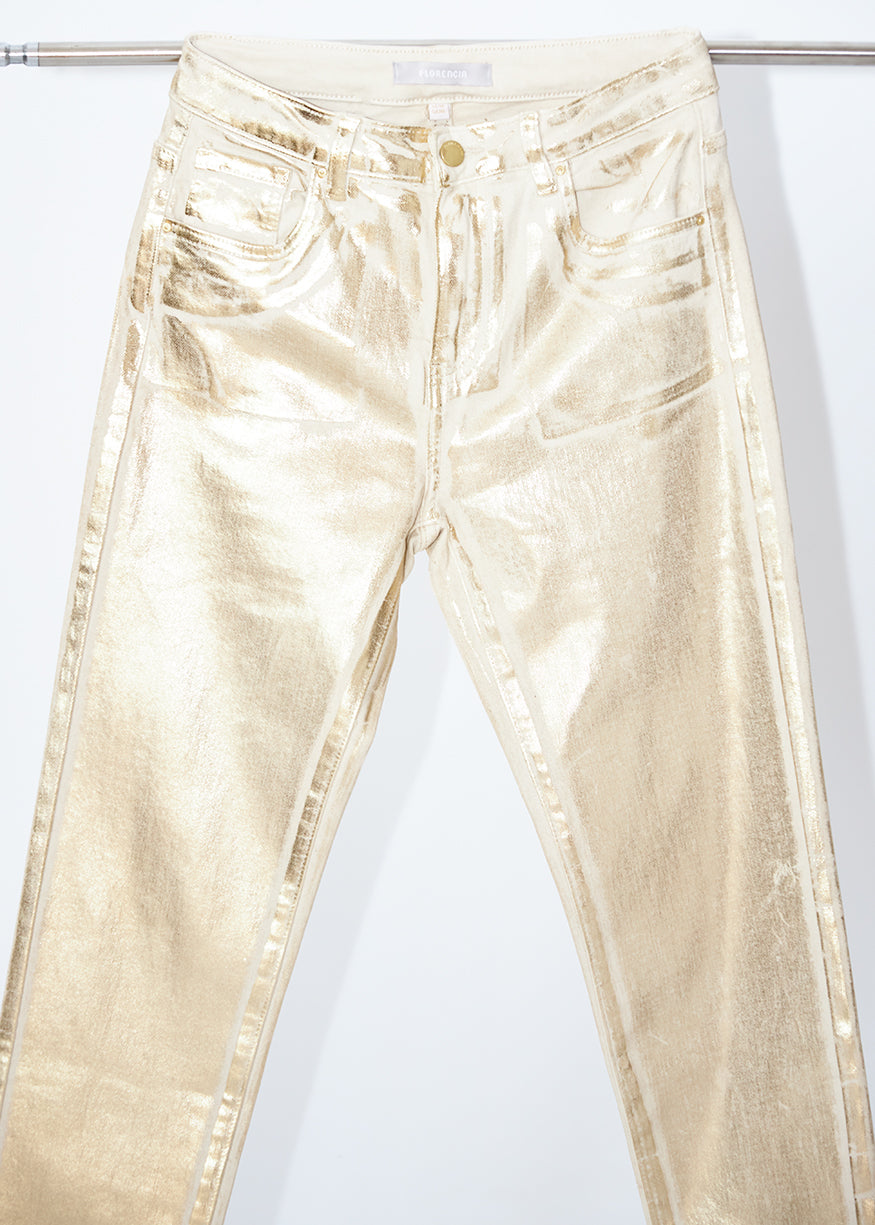 Metallic skinny jeans