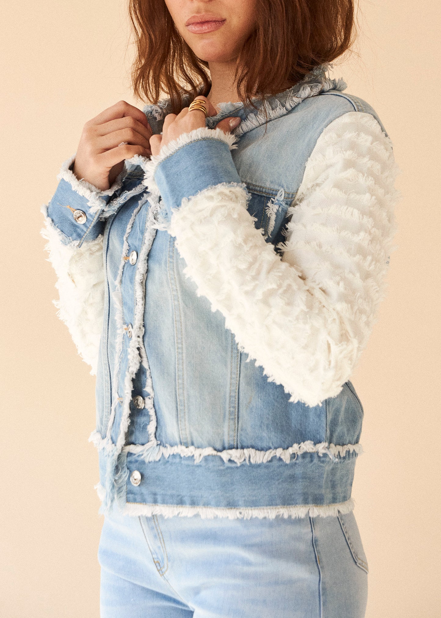 Cazadora denim flecos