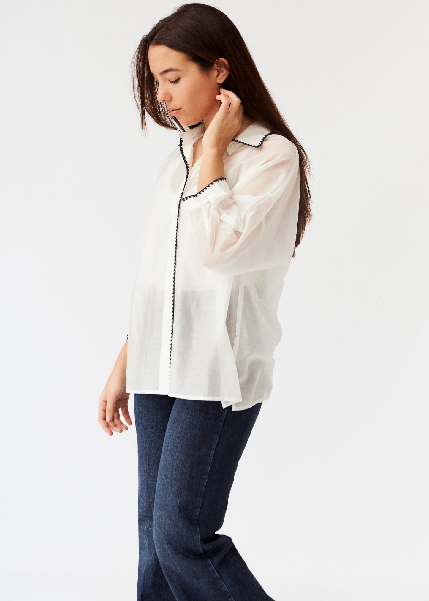 Organza shirt with crochet detail