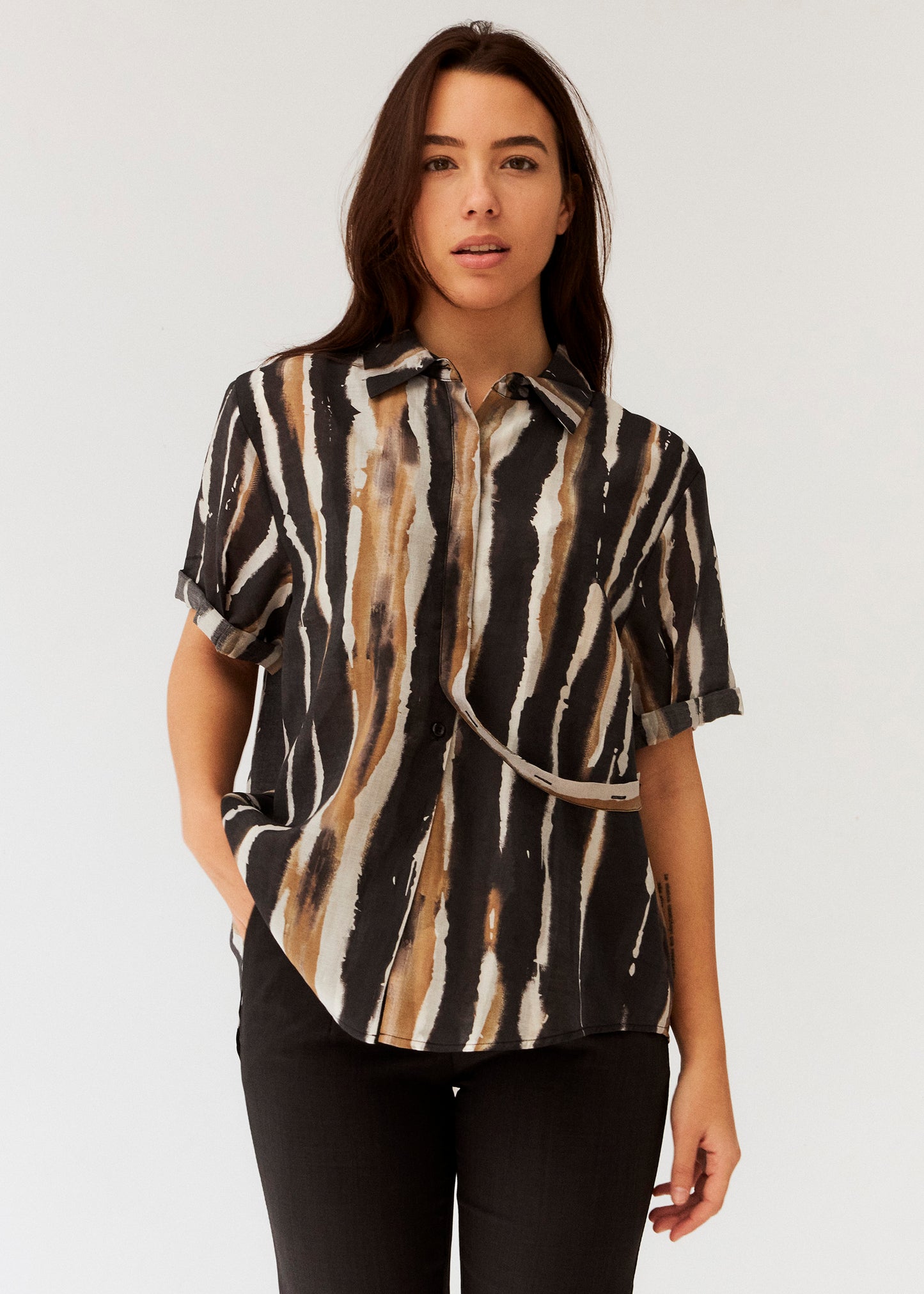 Camisa organza manga corta estampada