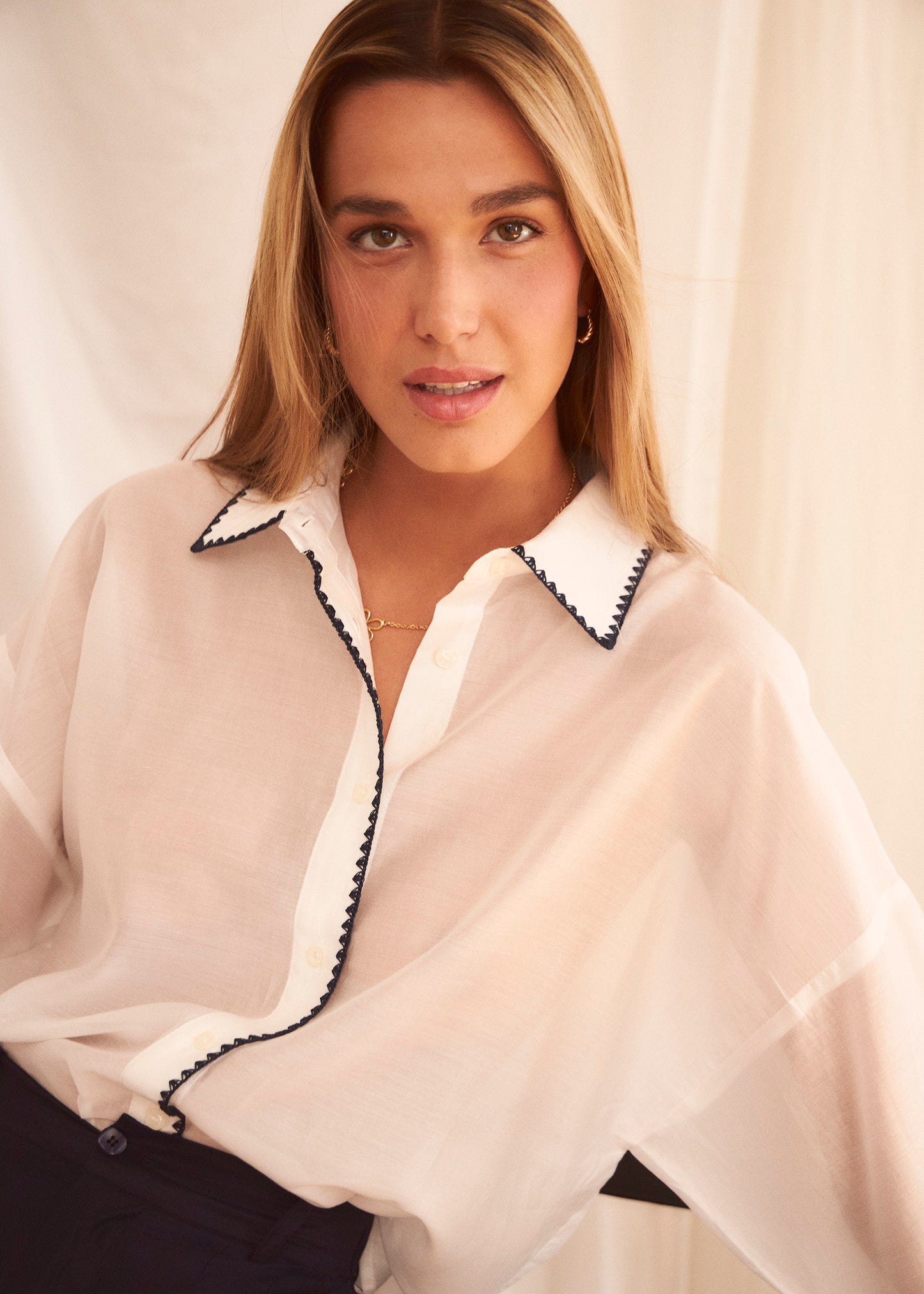 Organza shirt with crochet detail
