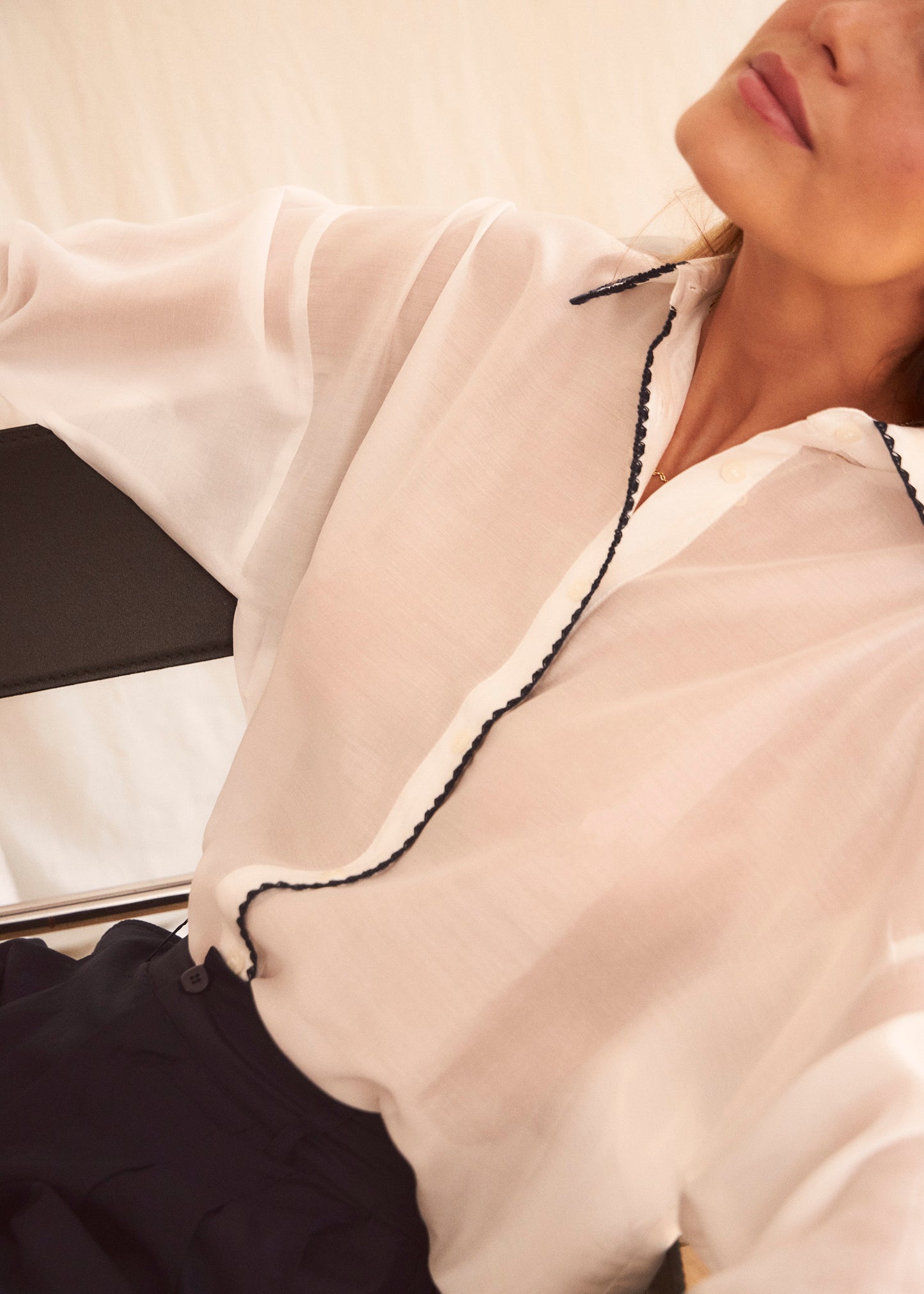 Organza shirt with crochet detail