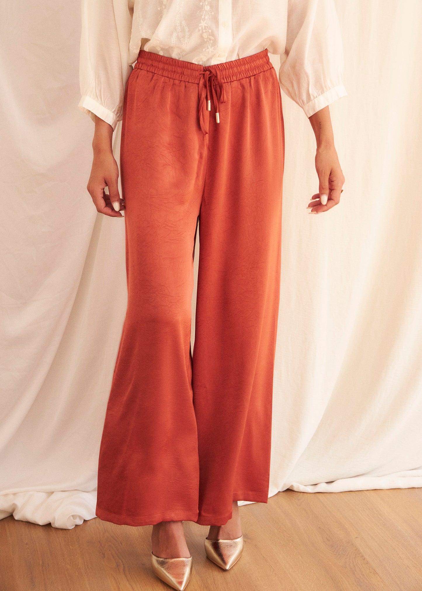 Long satin trousers