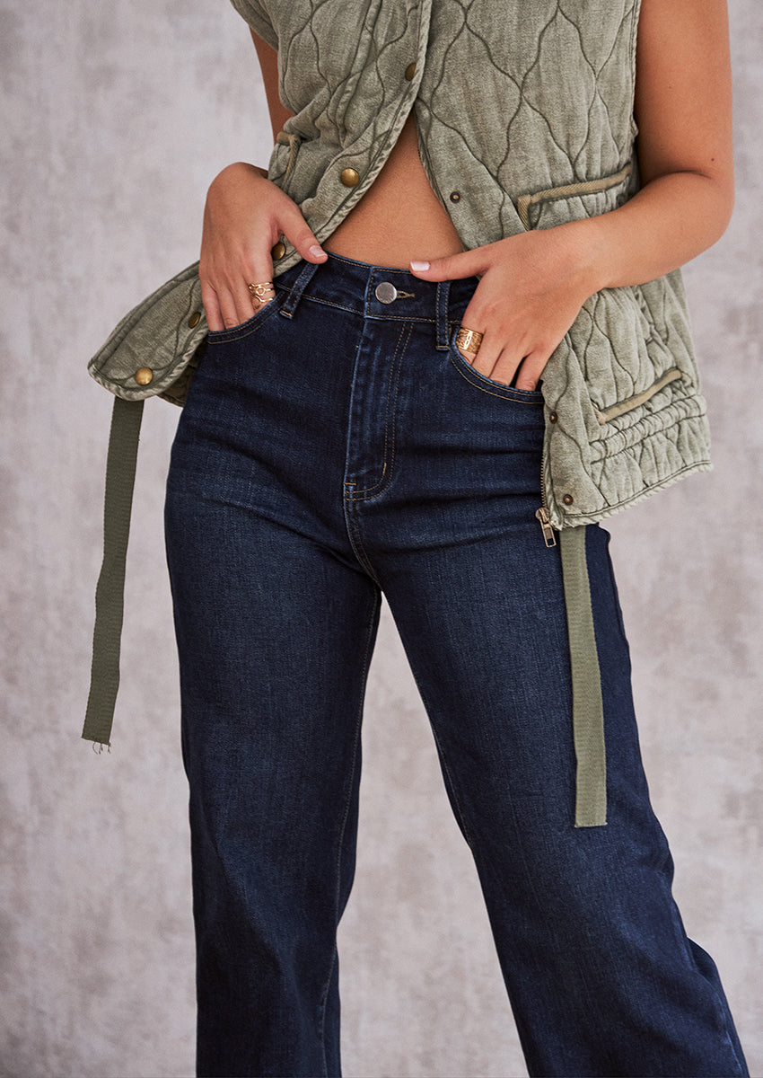Jeans wide leg costuras