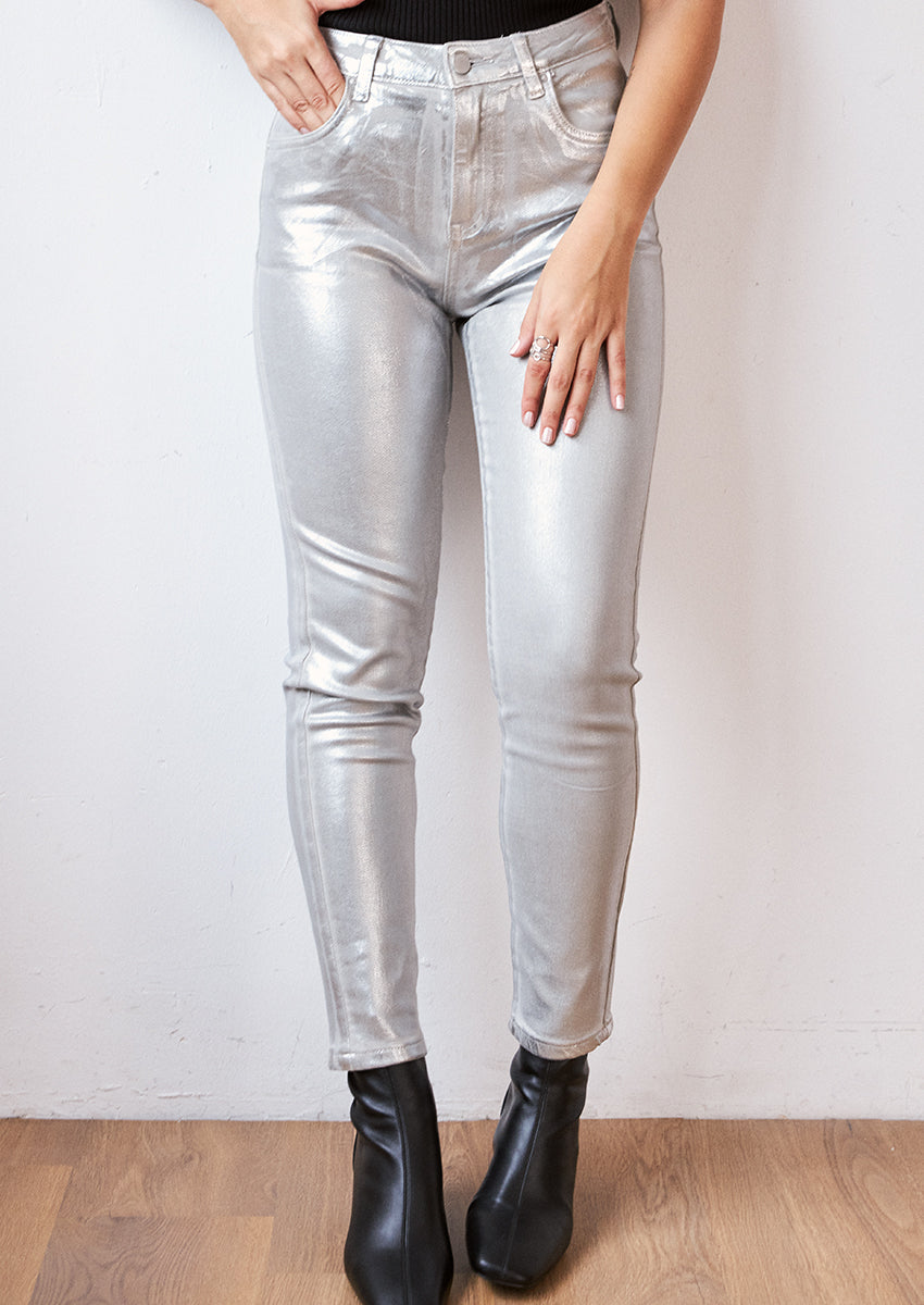 Metallic skinny jeans