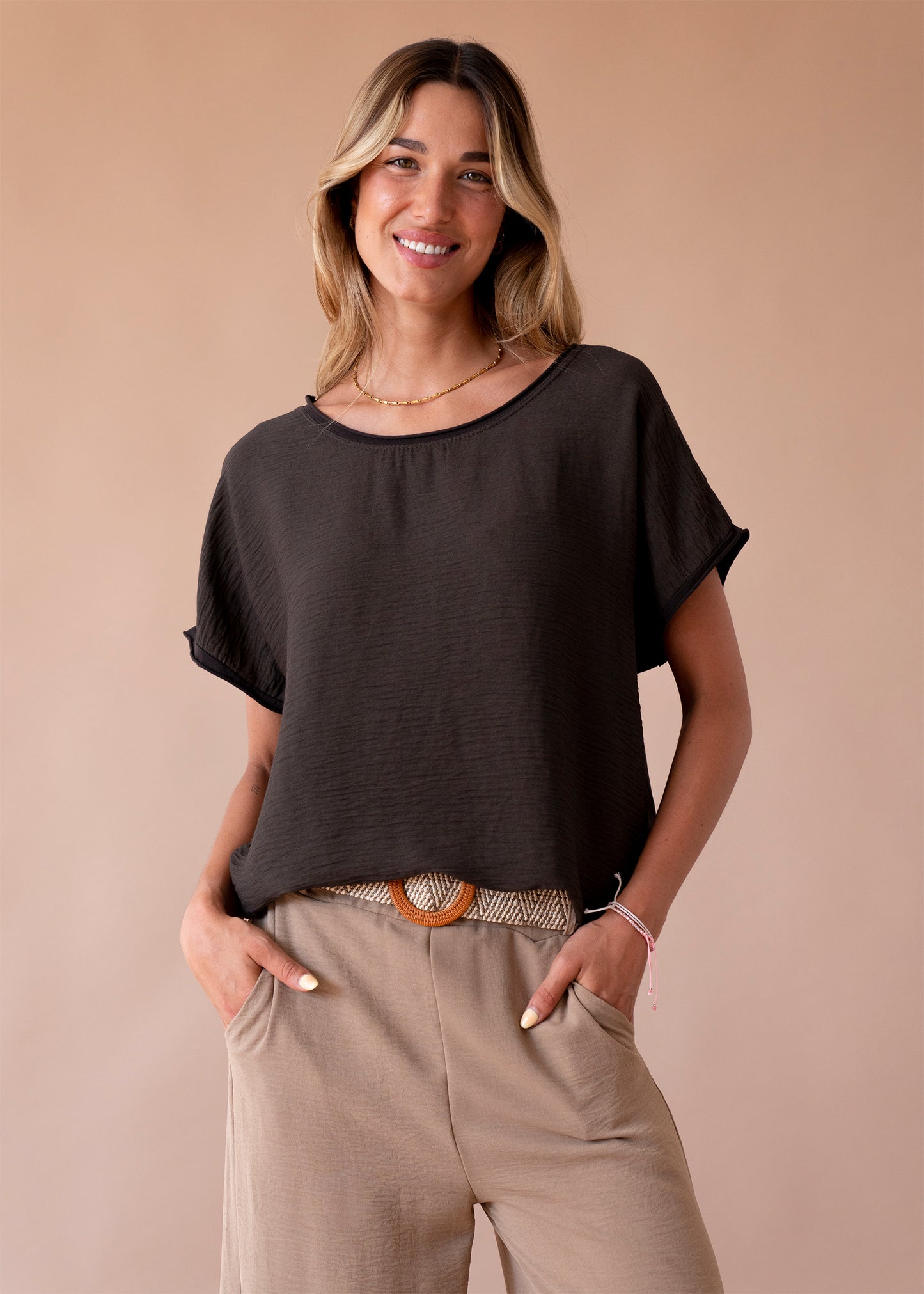Camiseta bitextura cuello redondo