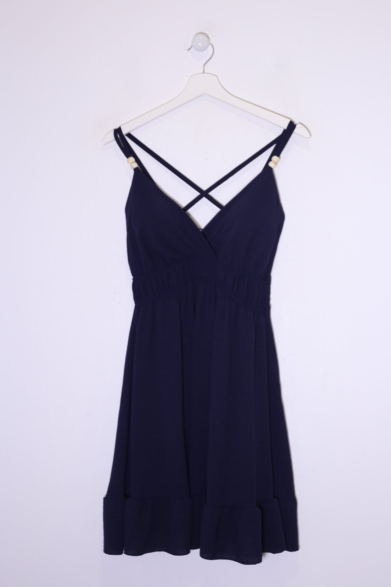 Vestido abalorios fluido corto