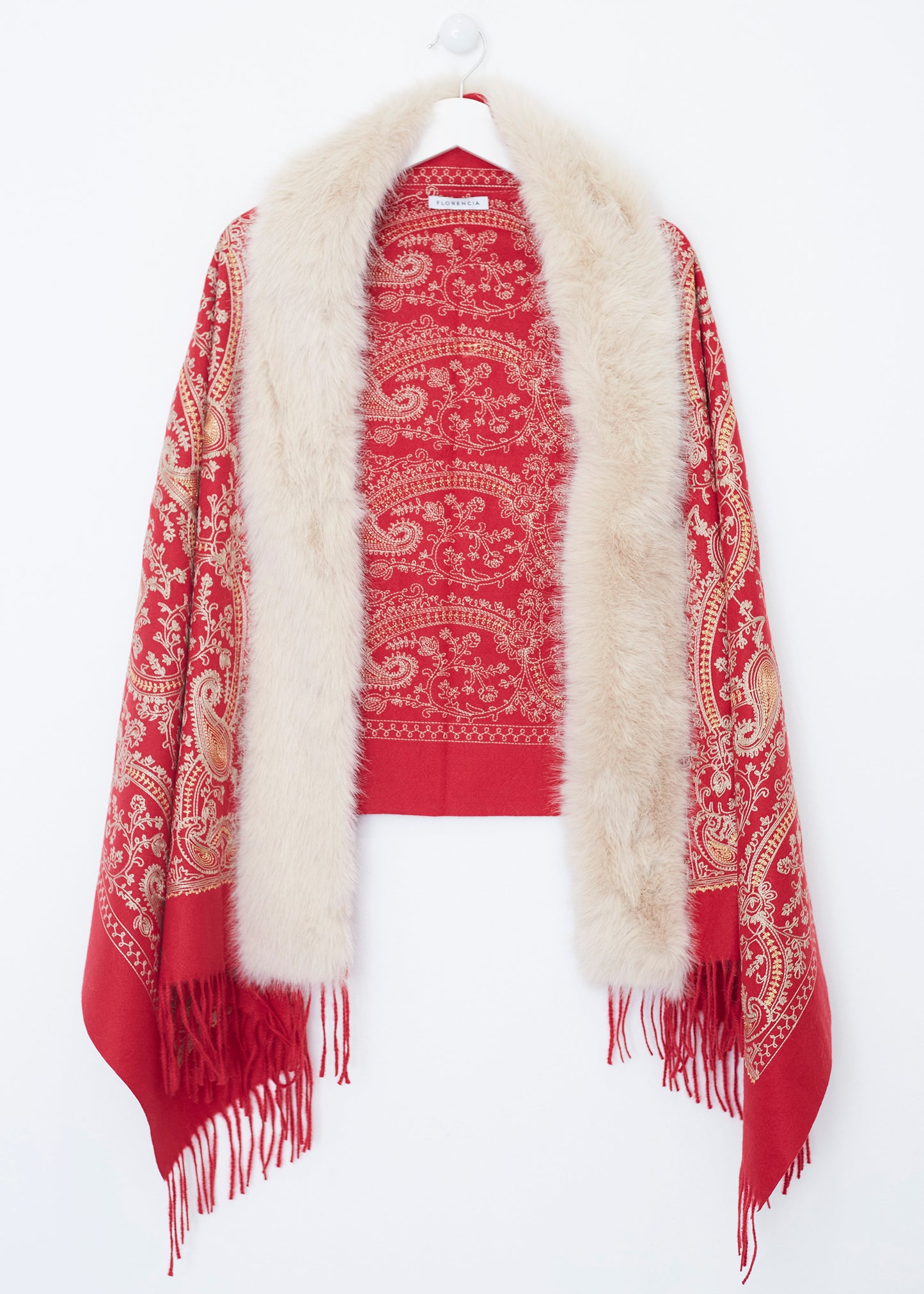 Embroidered shawl with fur effect
