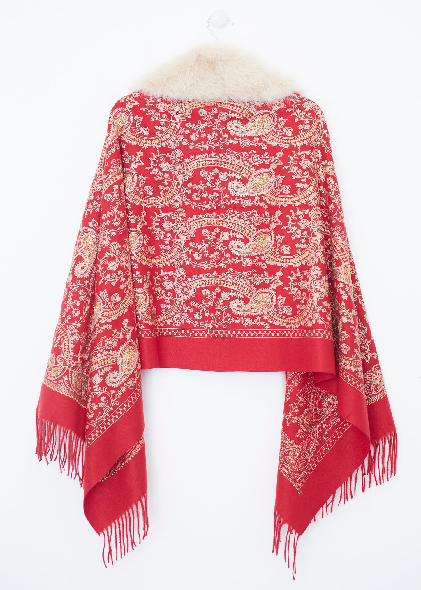 Embroidered shawl with fur effect