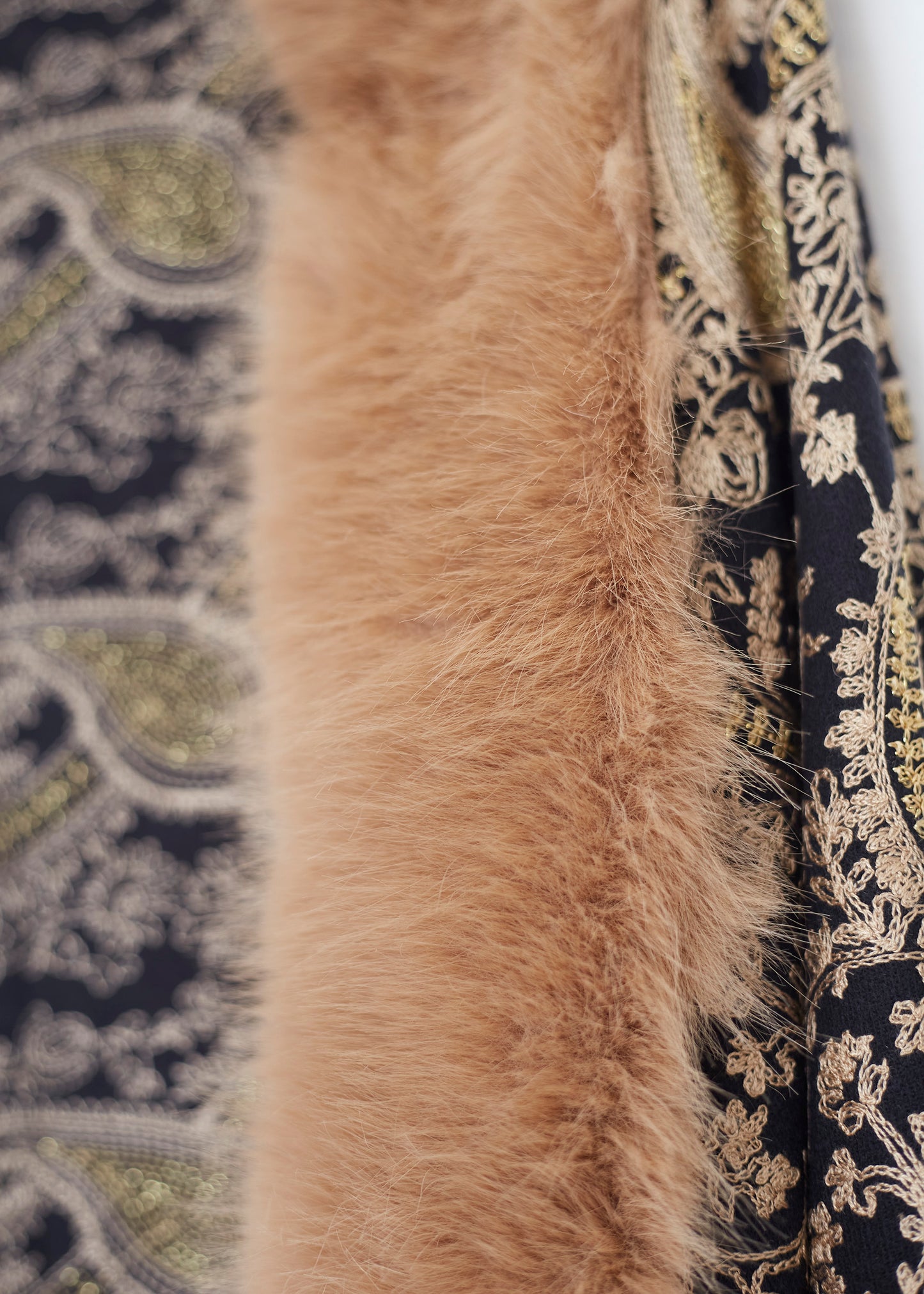Embroidered shawl with fur effect