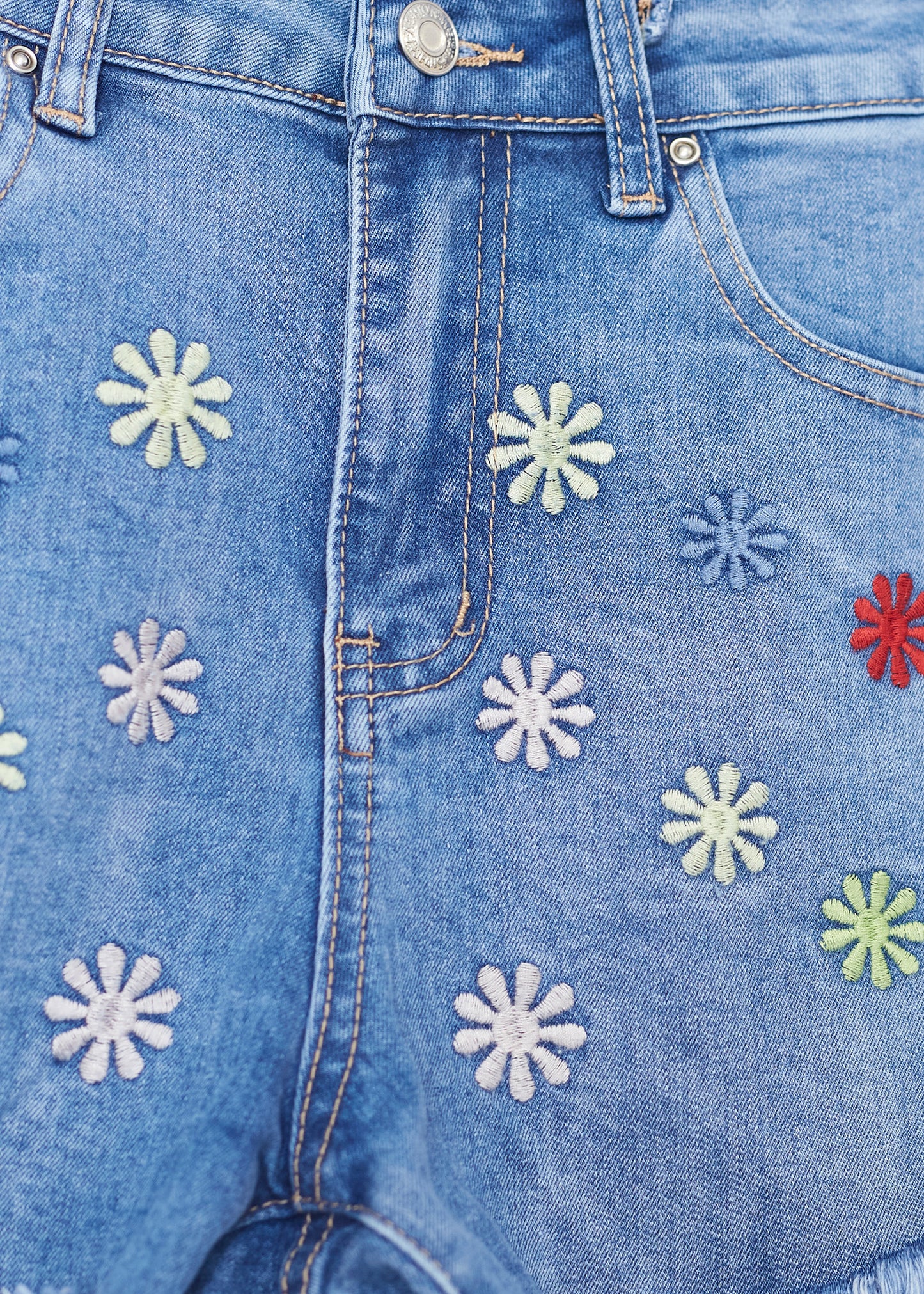 Short denim bordados multicolor