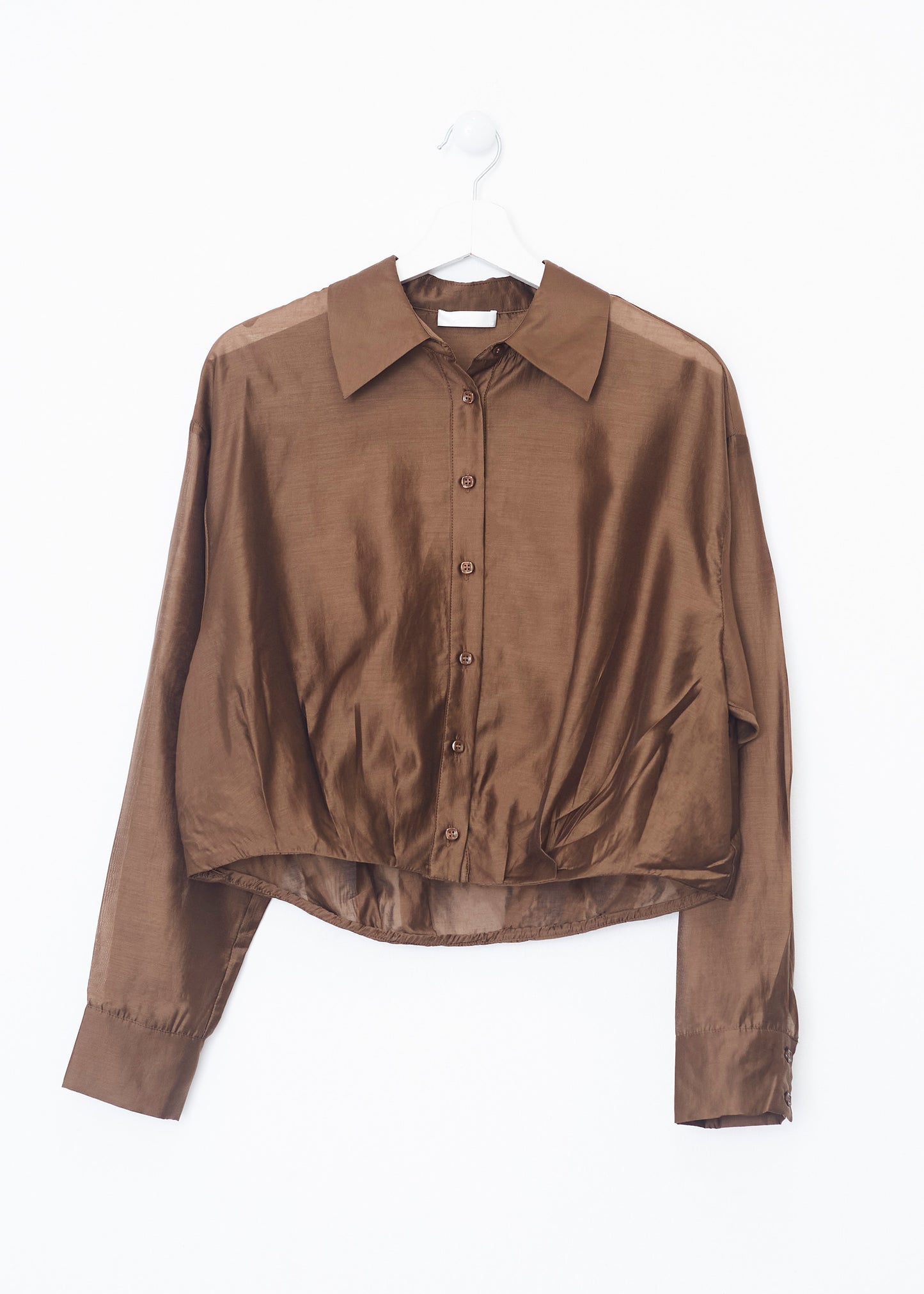 Short organza shirt with pleats