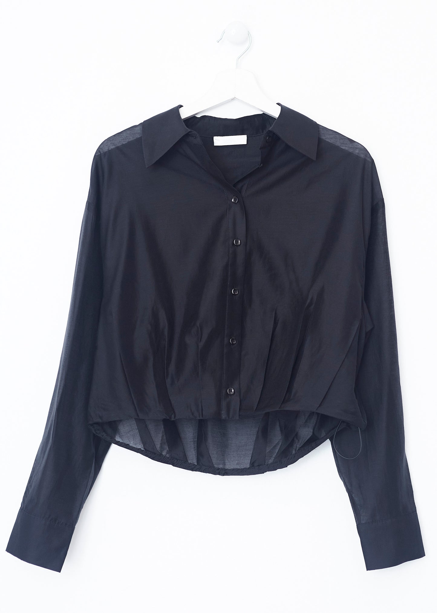 Short organza shirt with pleats