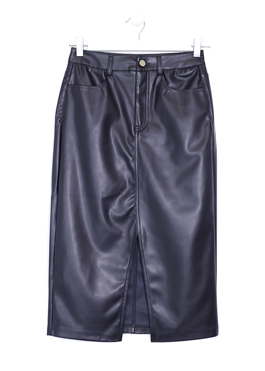 Leather effect midi skirt