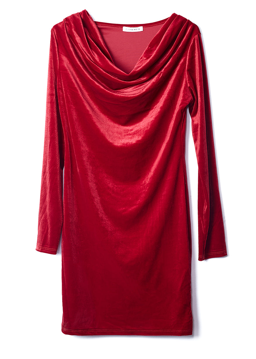 Velvet dress with draped neckline