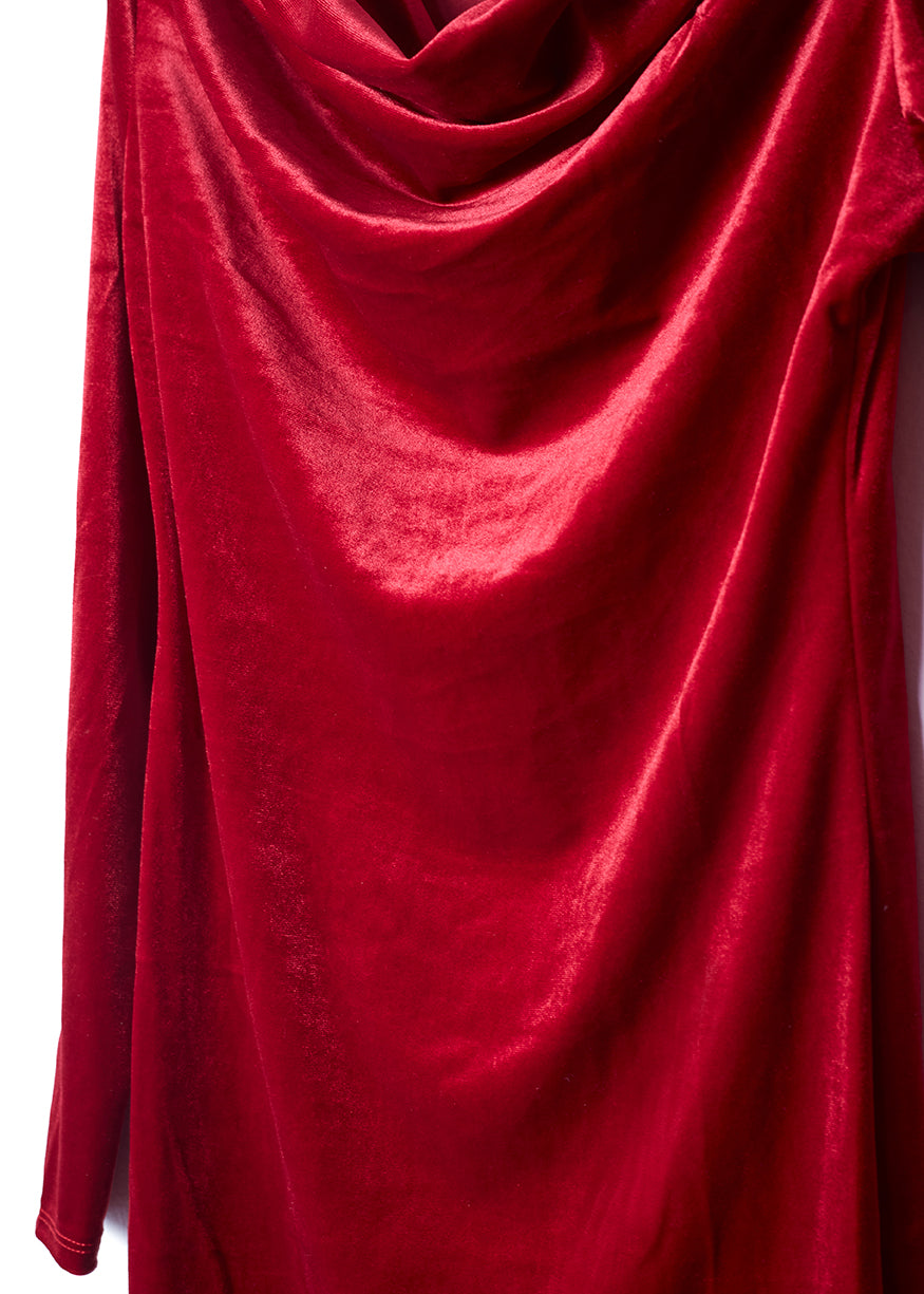 Velvet dress with draped neckline