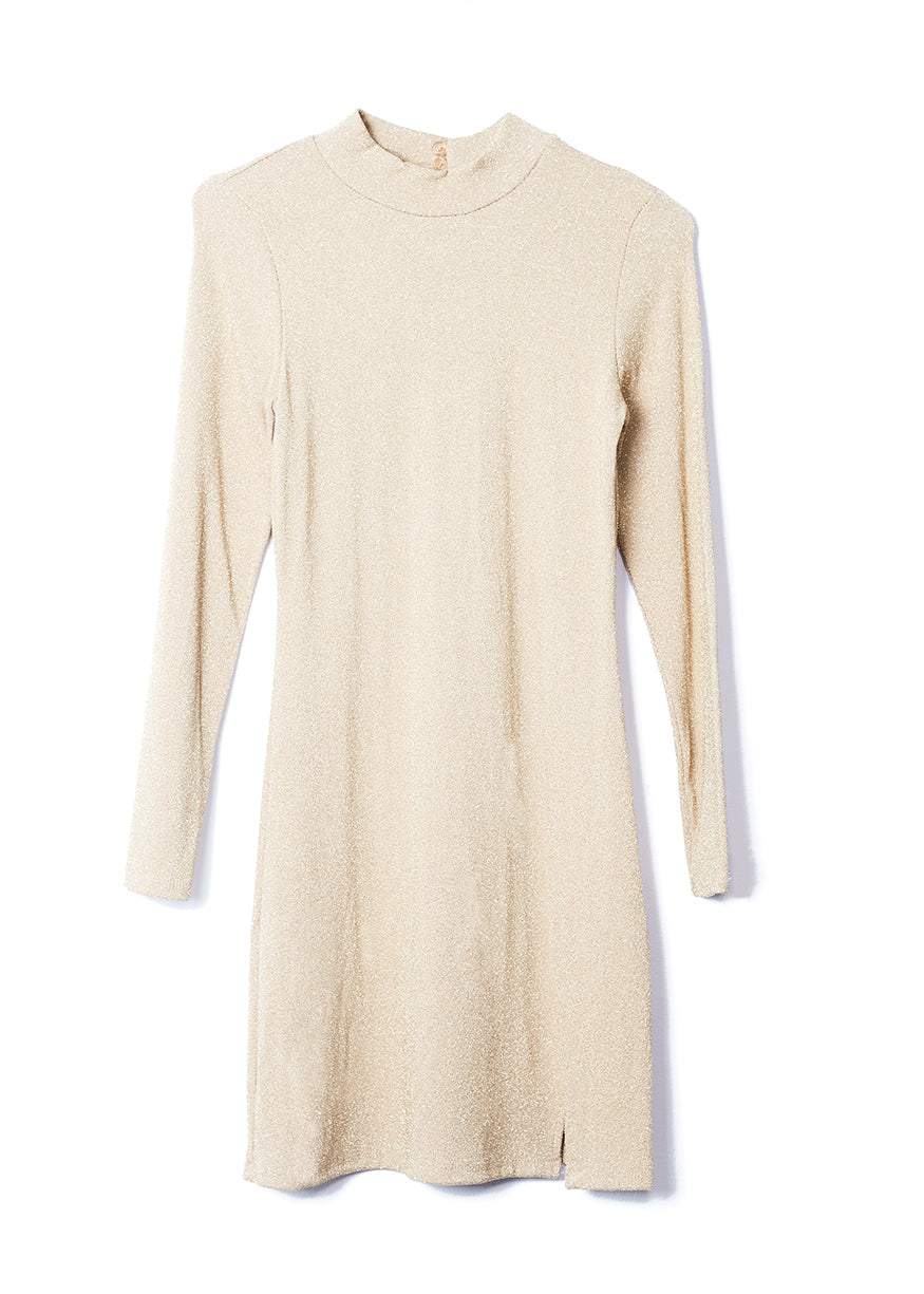 Lurex dress with perkins collar