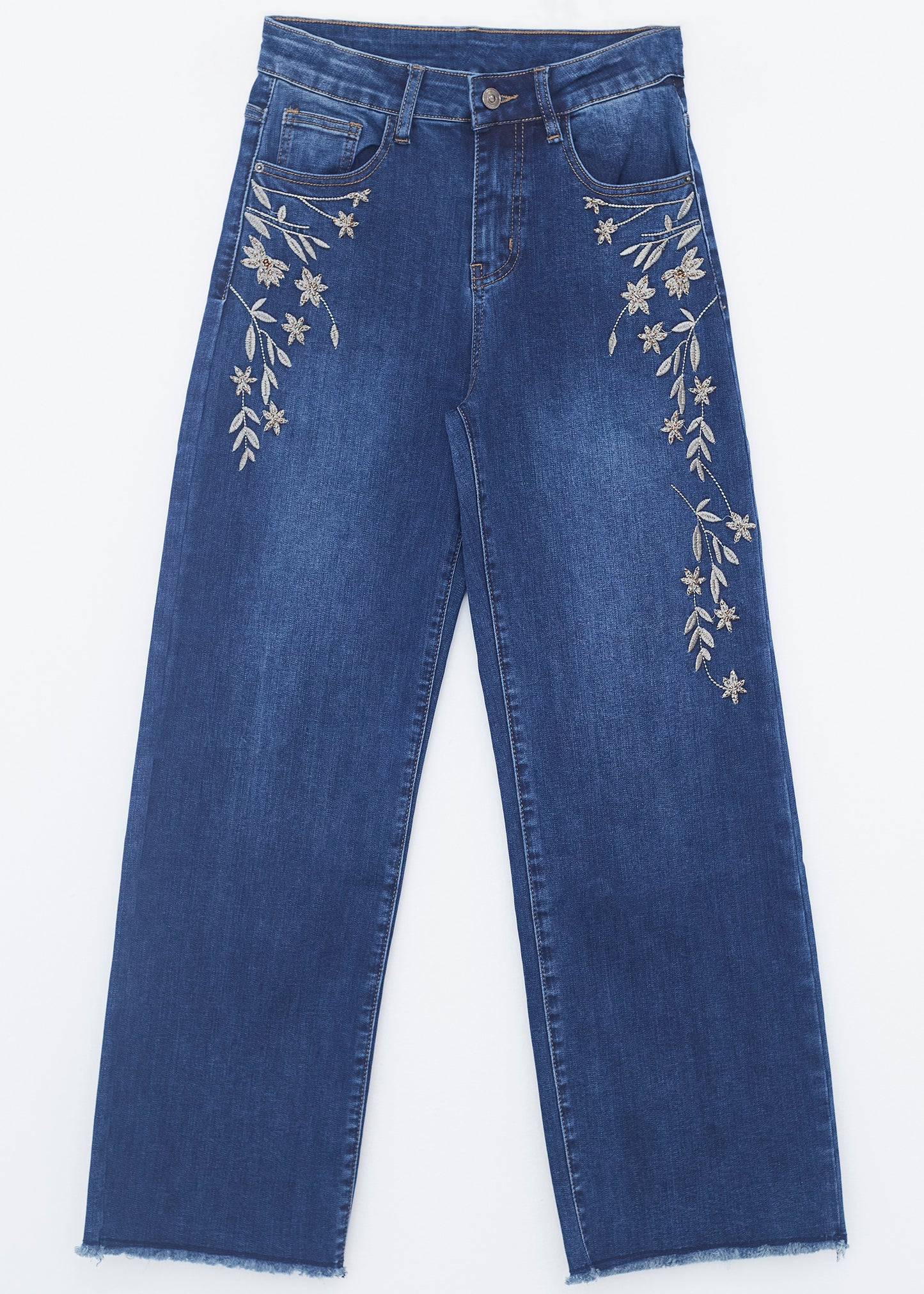 Embroidered wide leg jeans