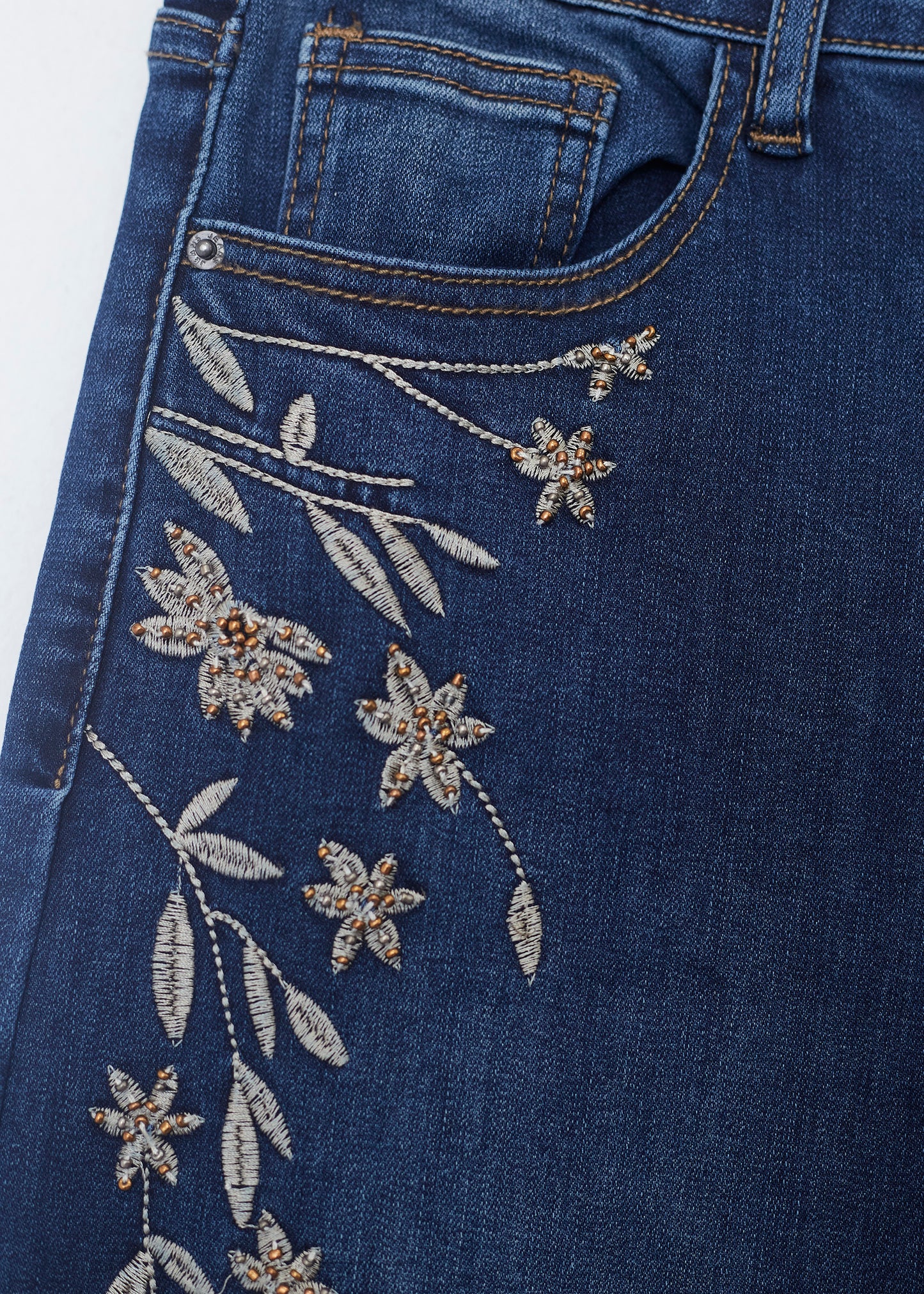Embroidered wide leg jeans