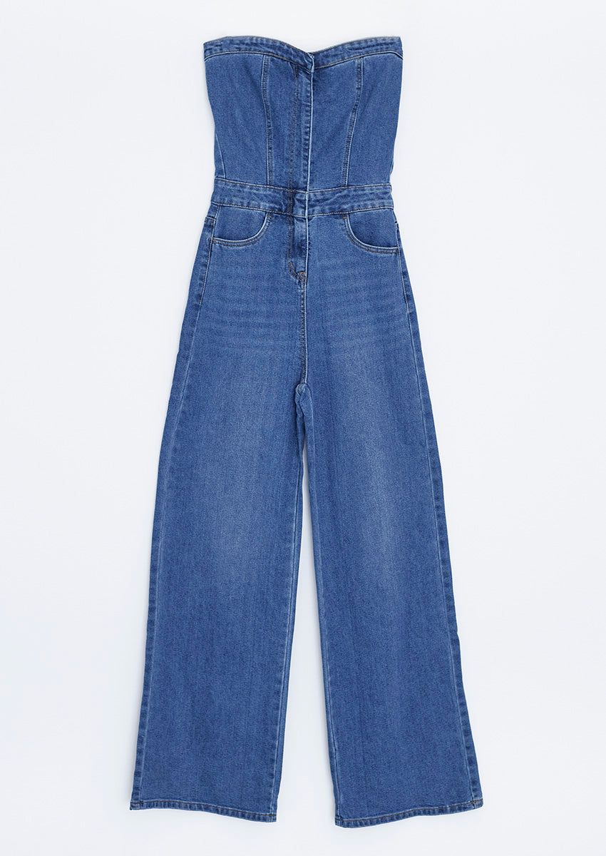 Zipper denim jumpsuit