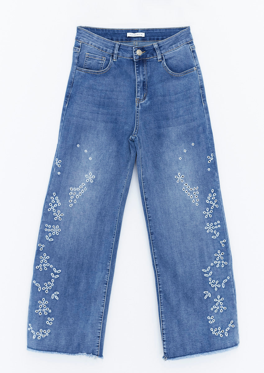 Jeans wide leg bordados