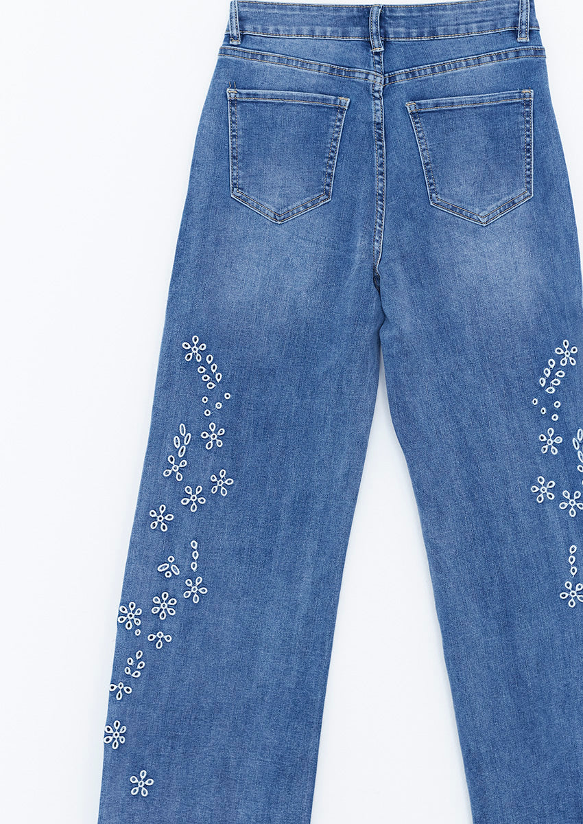 Jeans wide leg bordados