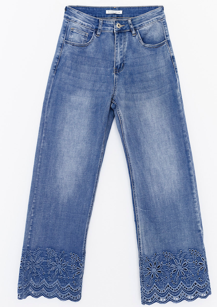 Jeans wide leg bordados