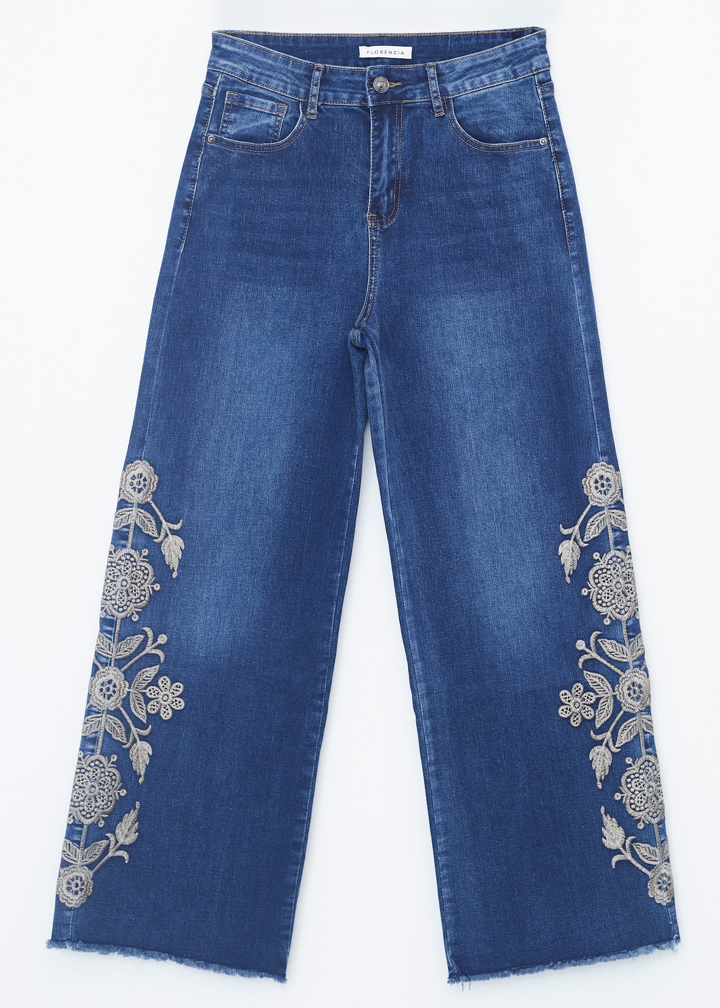 Embroidered wide leg jeans