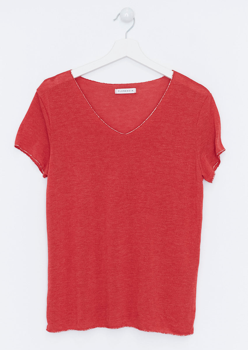 Camiseta cuello pico brillo