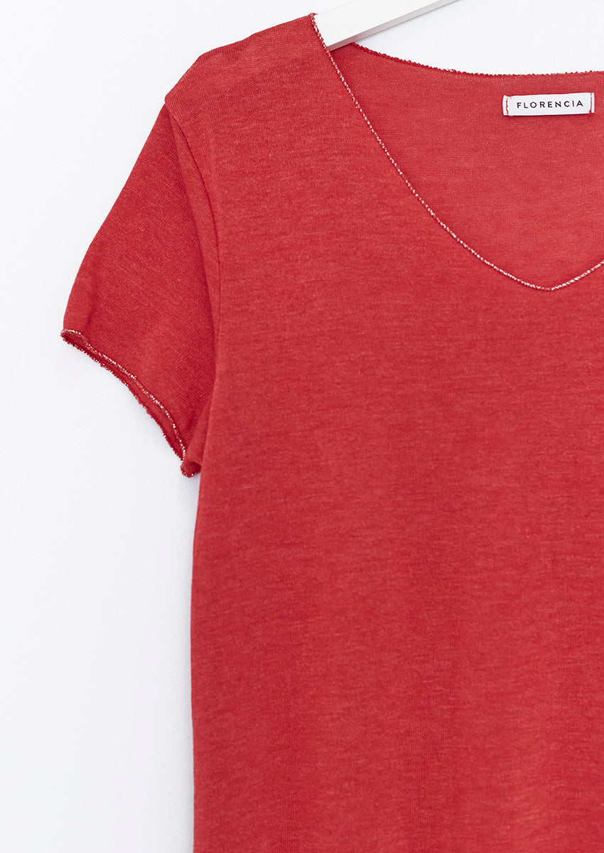Camiseta cuello pico brillo