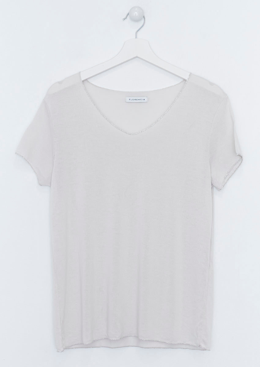 Camiseta cuello pico brillo