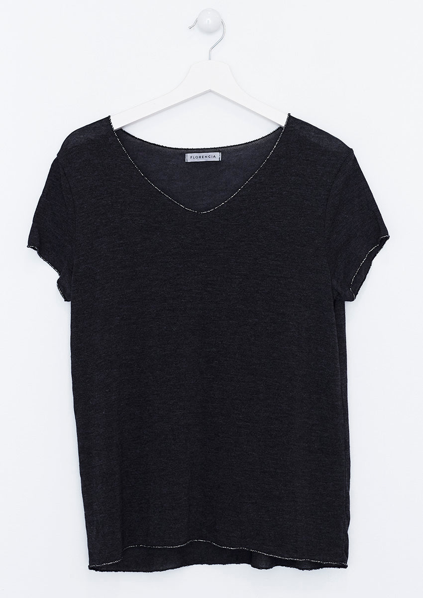 Camiseta cuello pico brillo