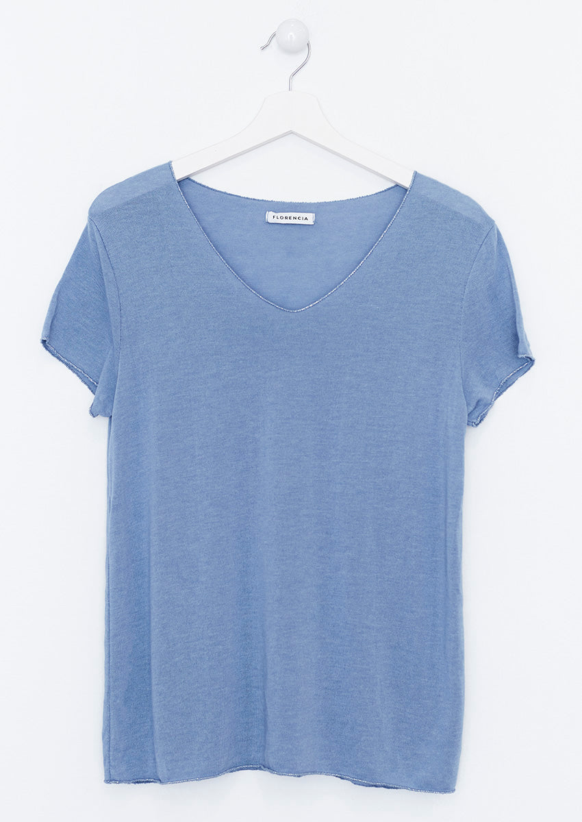 Camiseta cuello pico brillo