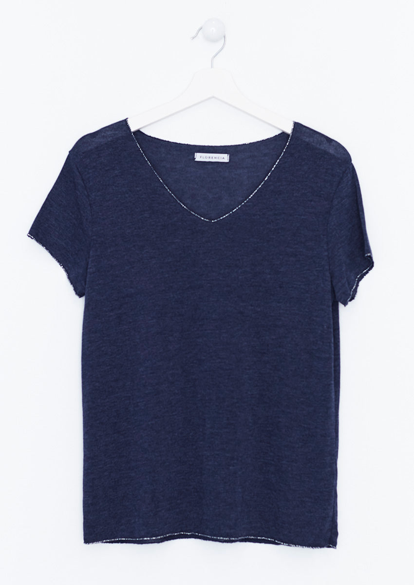 Camiseta cuello pico brillo