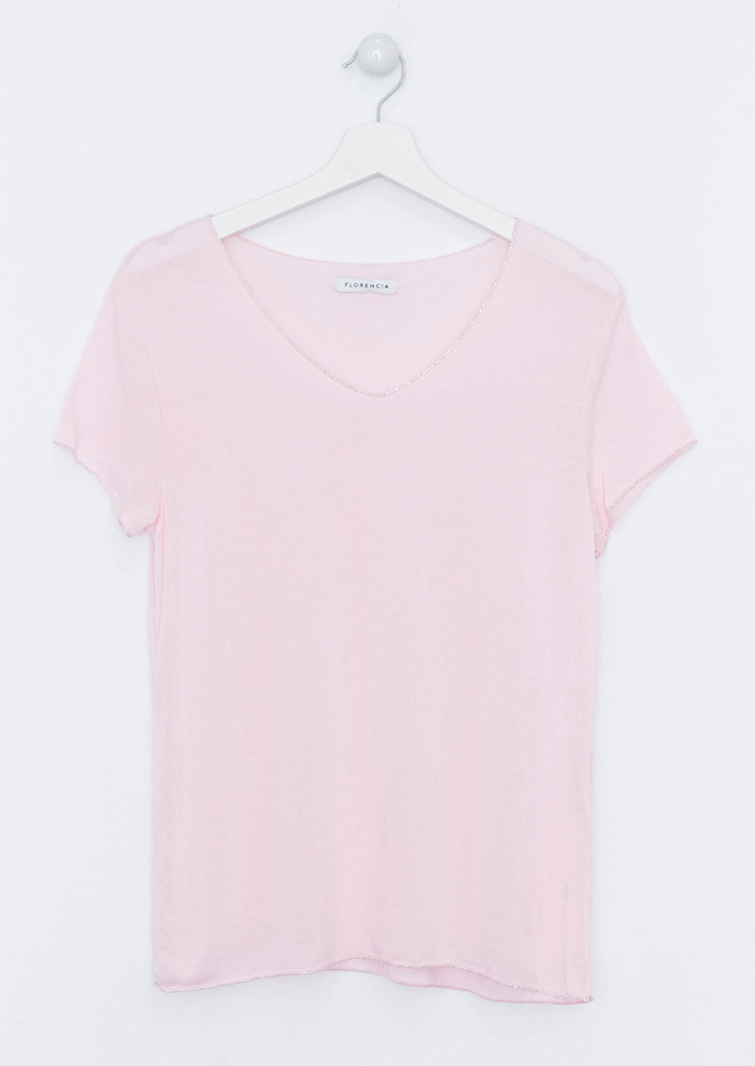 Camiseta cuello pico brillo