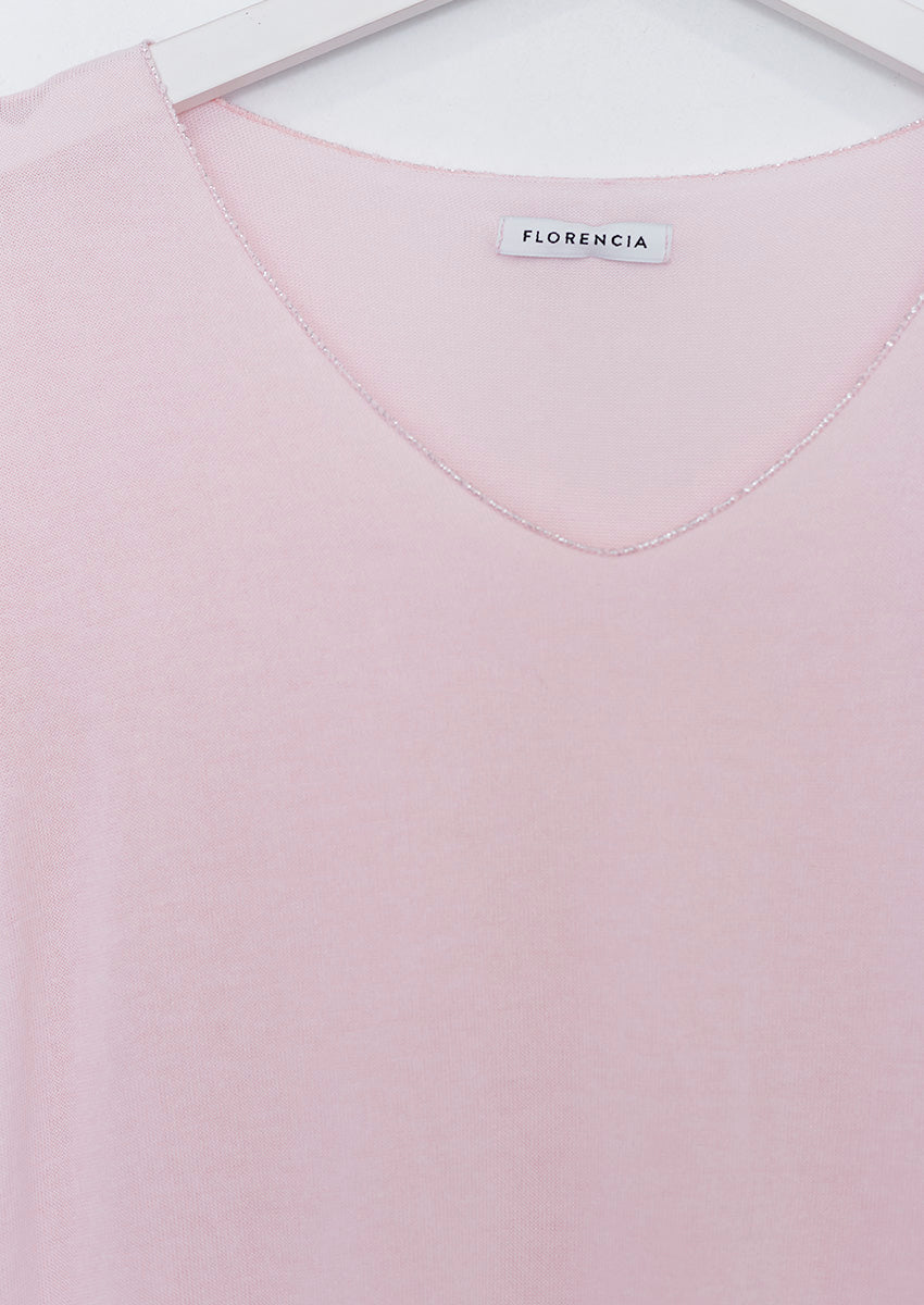 Camiseta cuello pico brillo