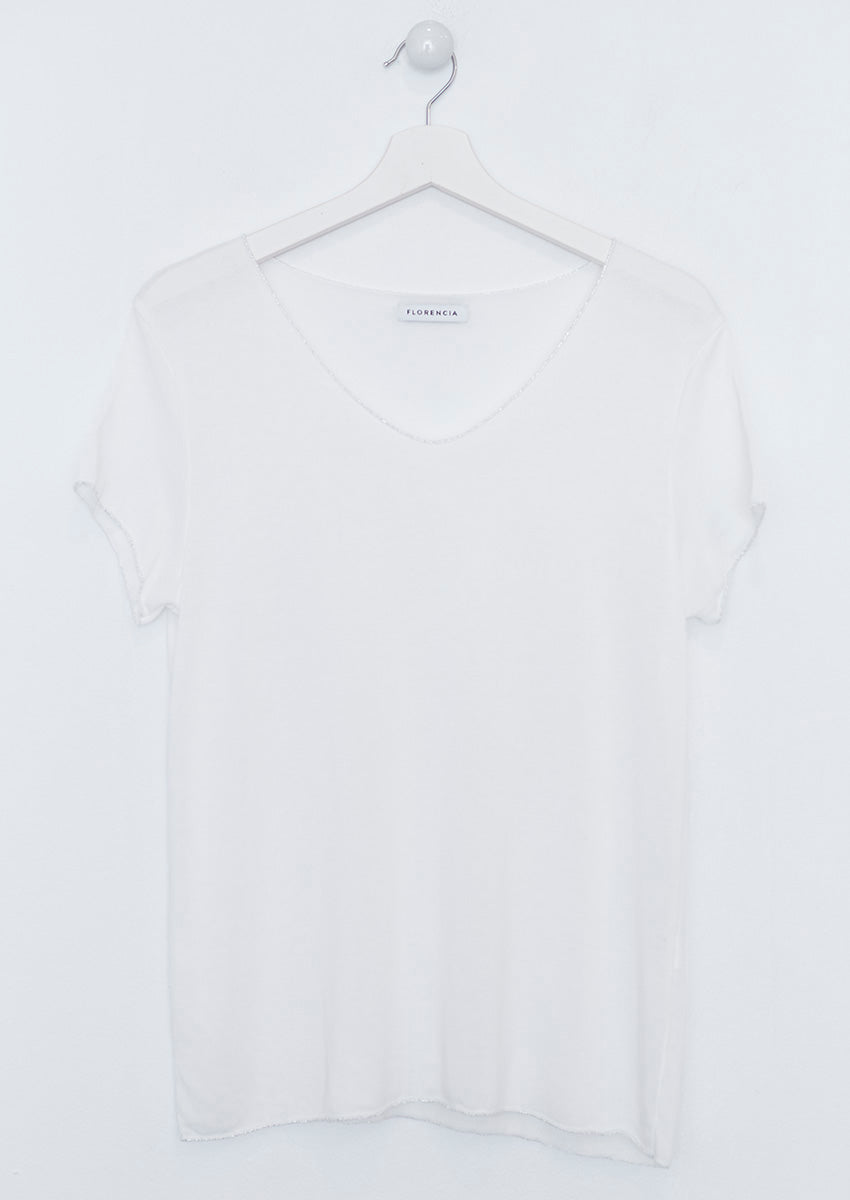 Camiseta cuello pico brillo