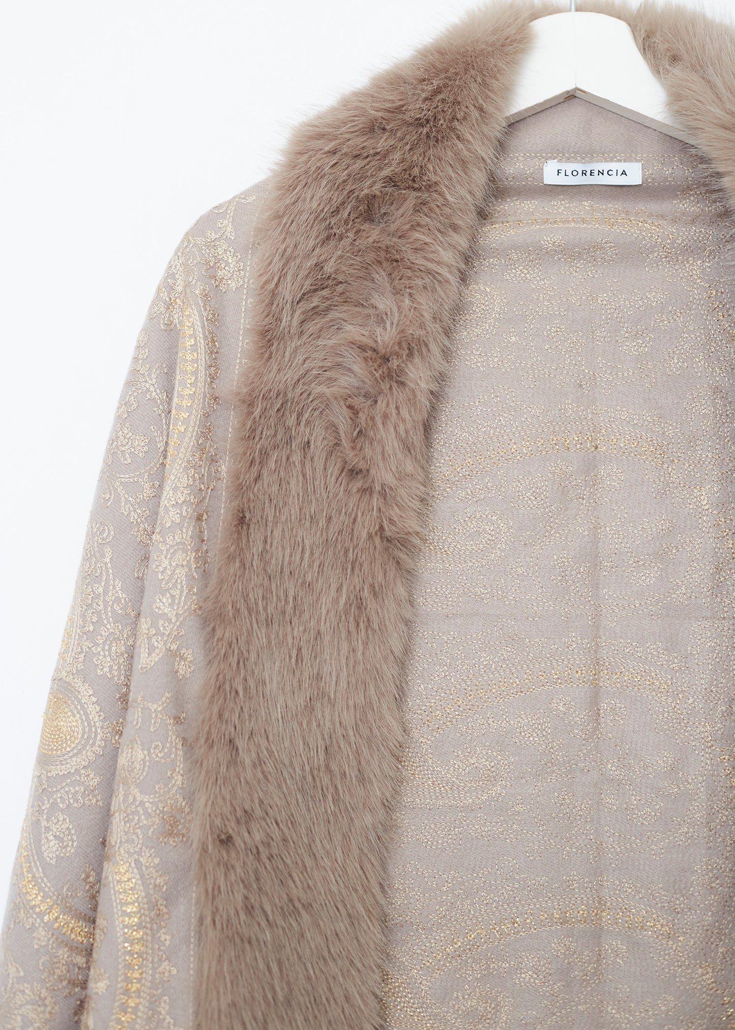 Embroidered shawl with fur effect