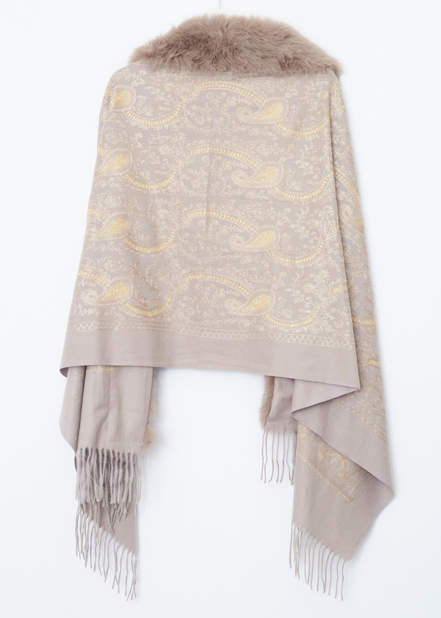 Embroidered shawl with fur effect