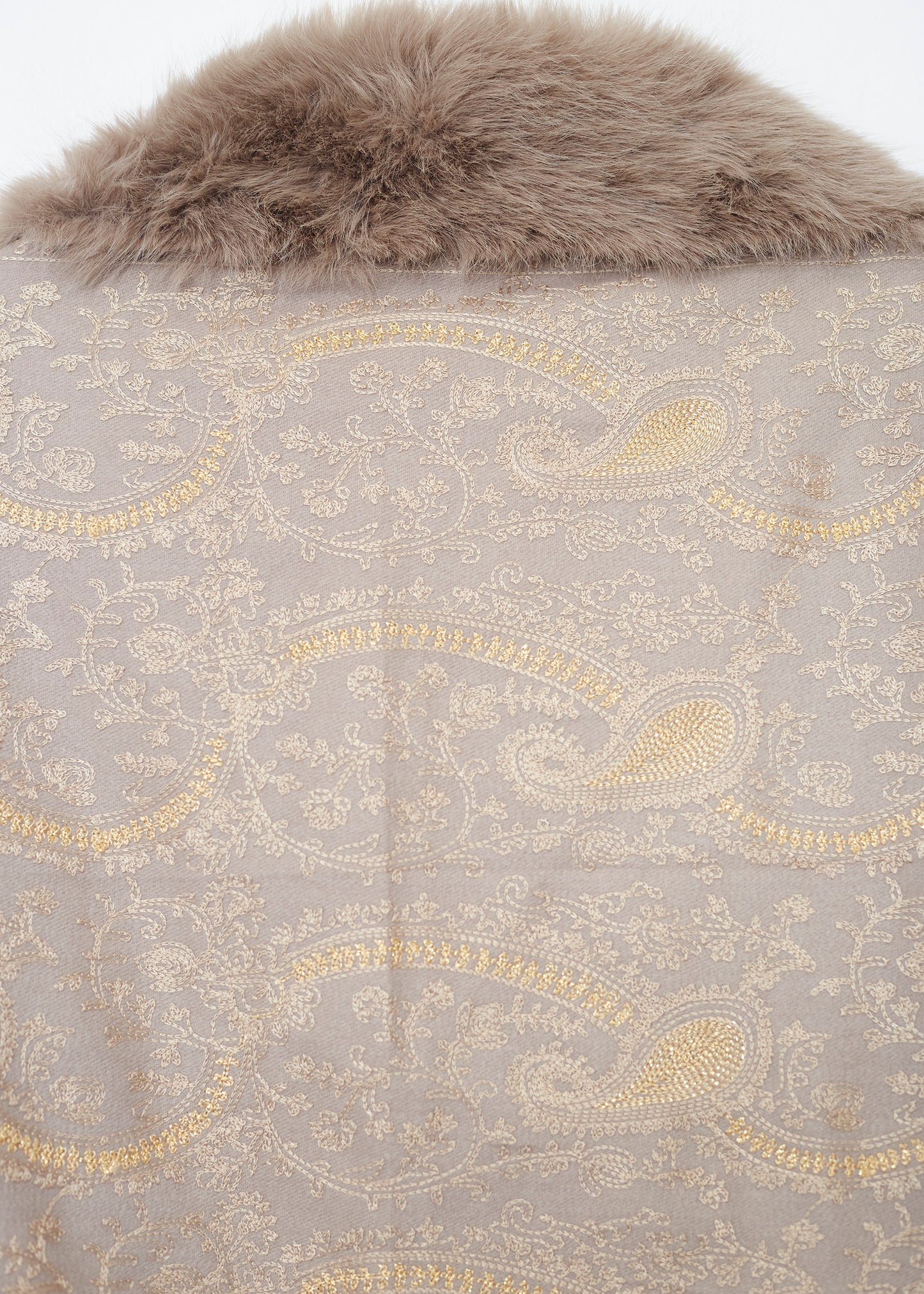 Embroidered shawl with fur effect
