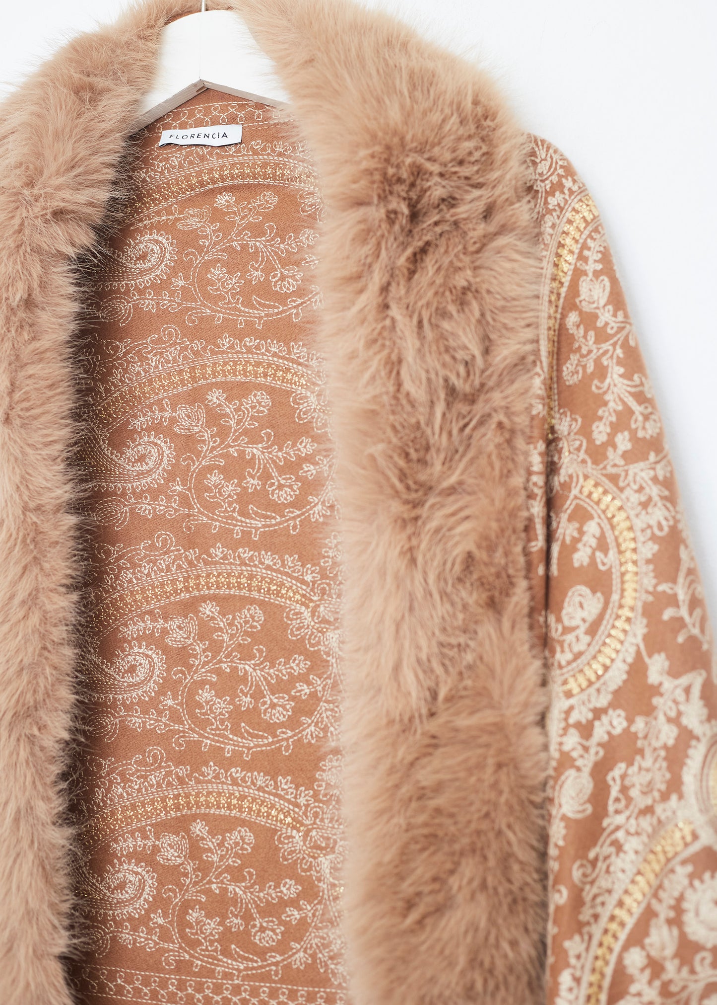 Embroidered shawl with fur effect