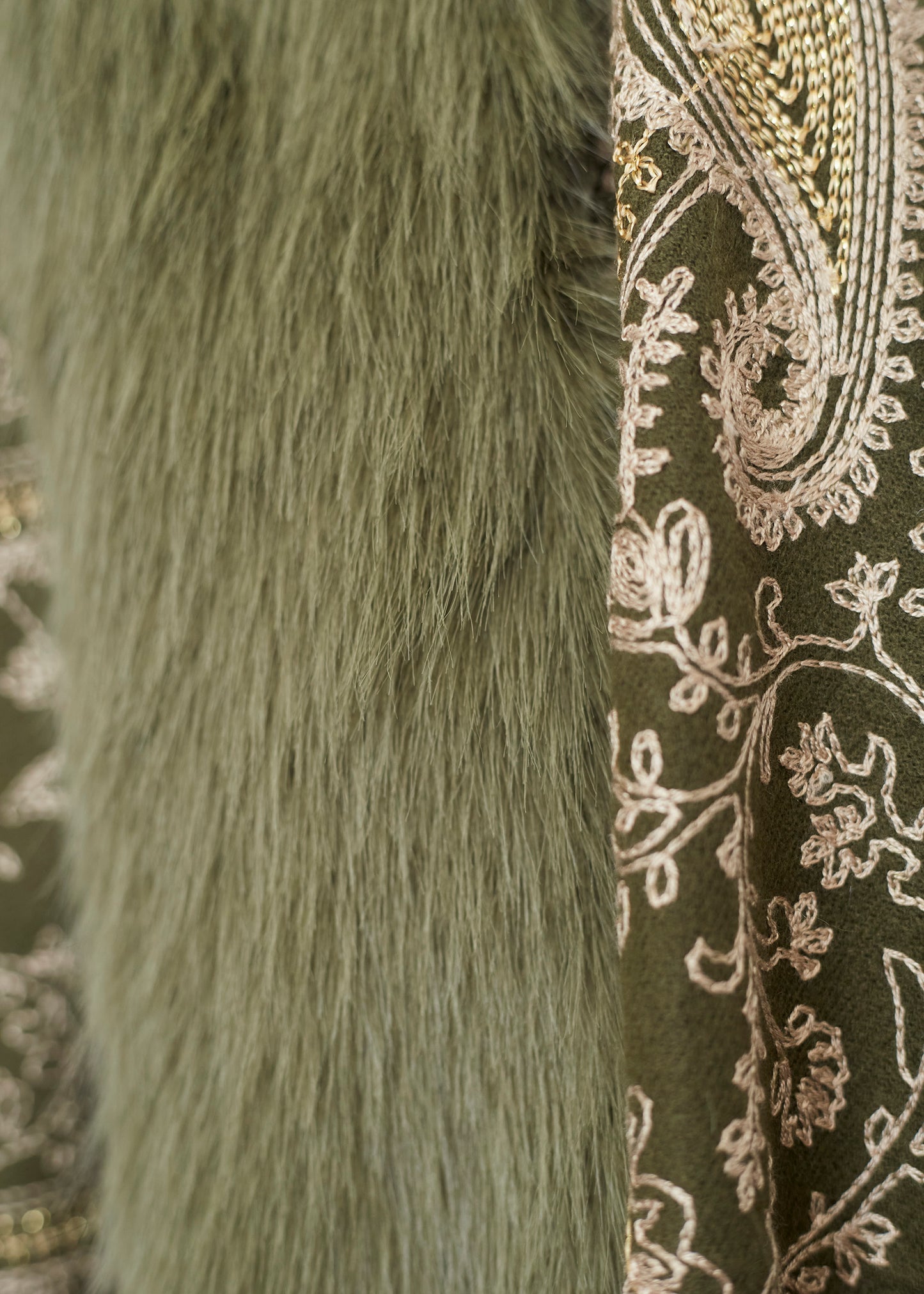 Embroidered shawl with fur effect