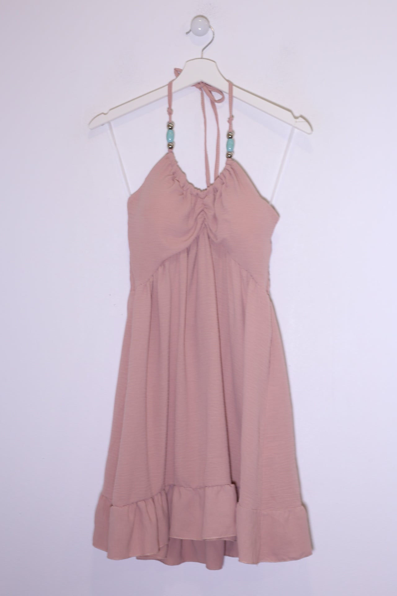 Vestido abalorios fluido corto