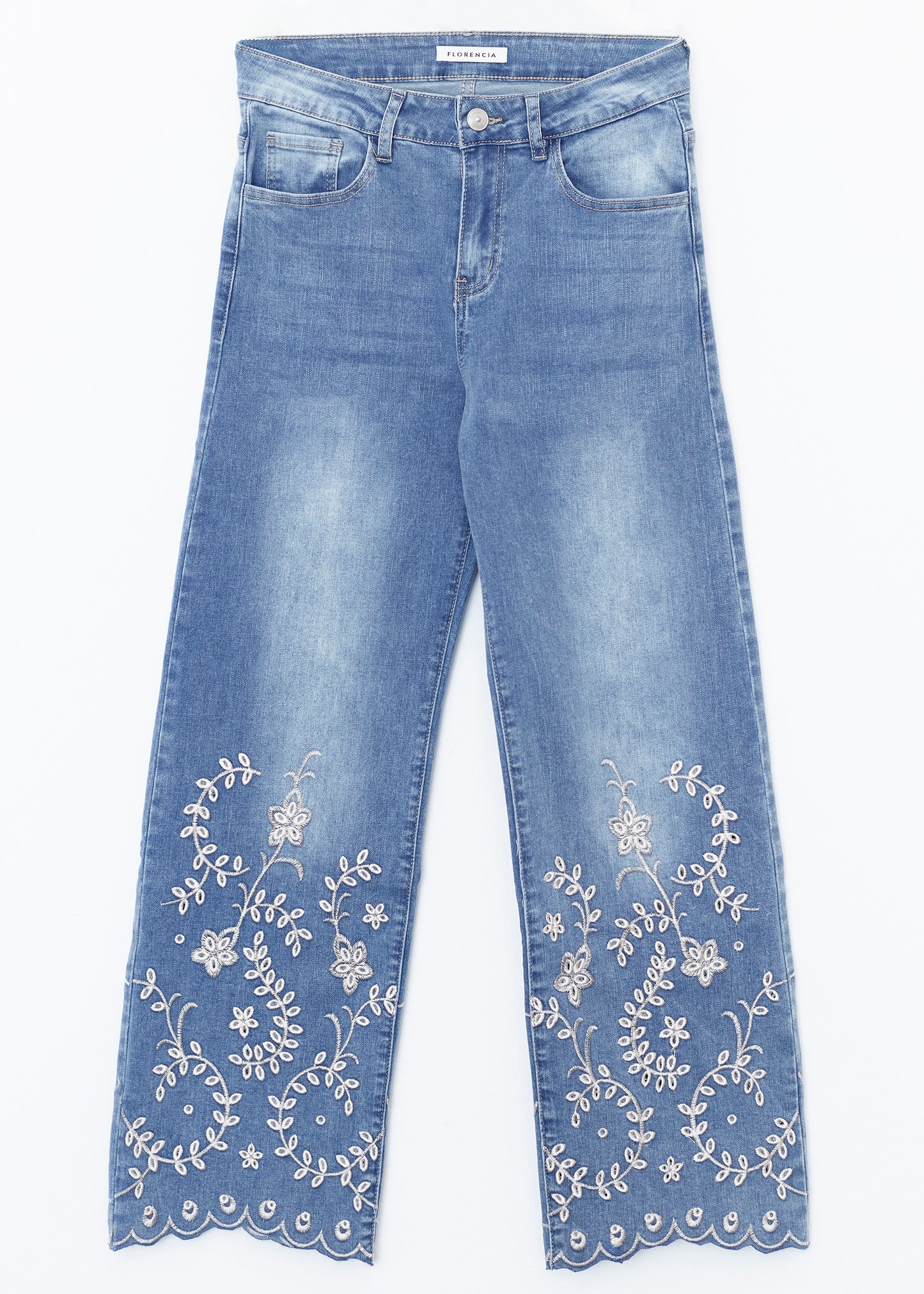 Jeans wide leg bordados