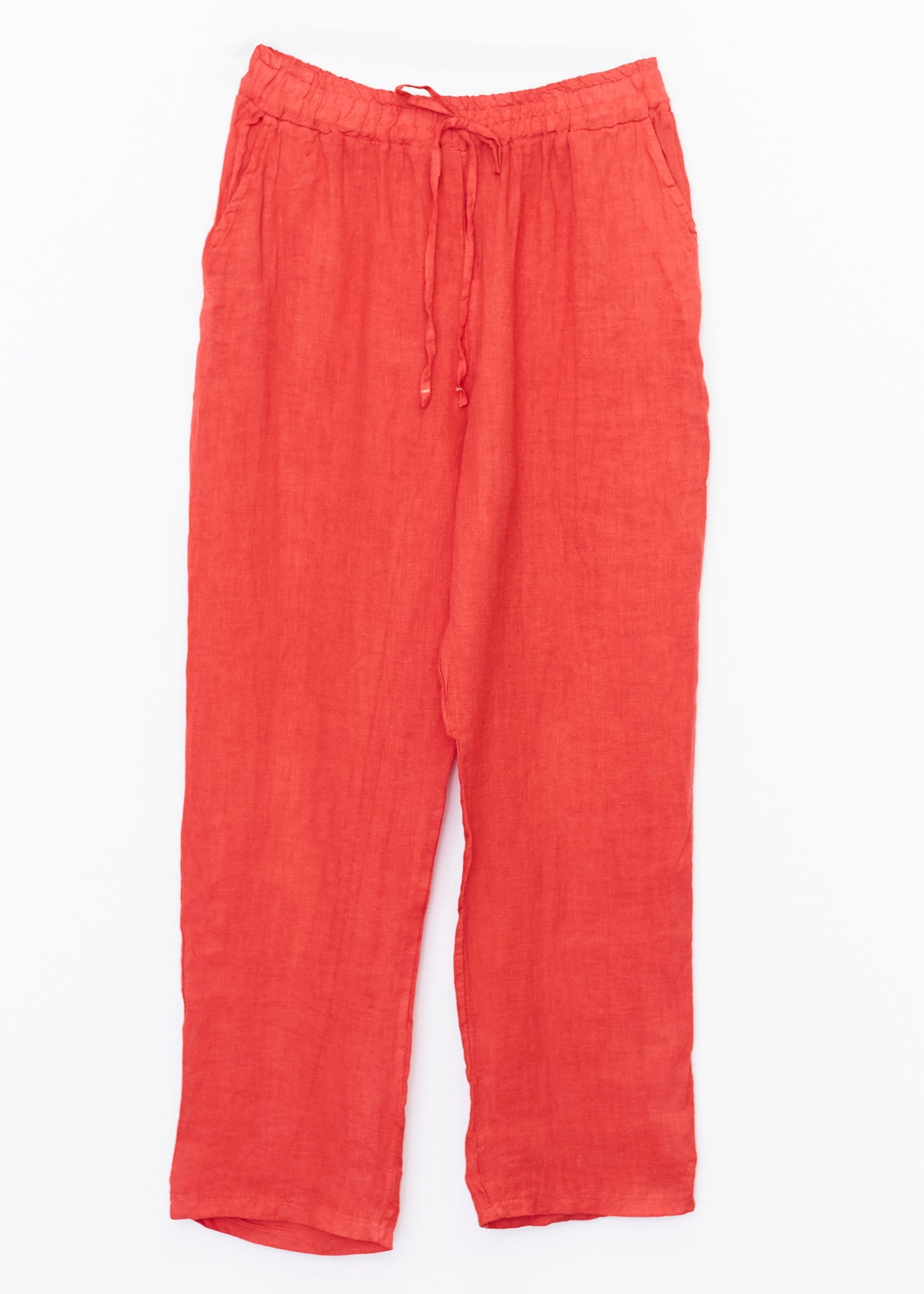 Pantalón lino recto bolsillos