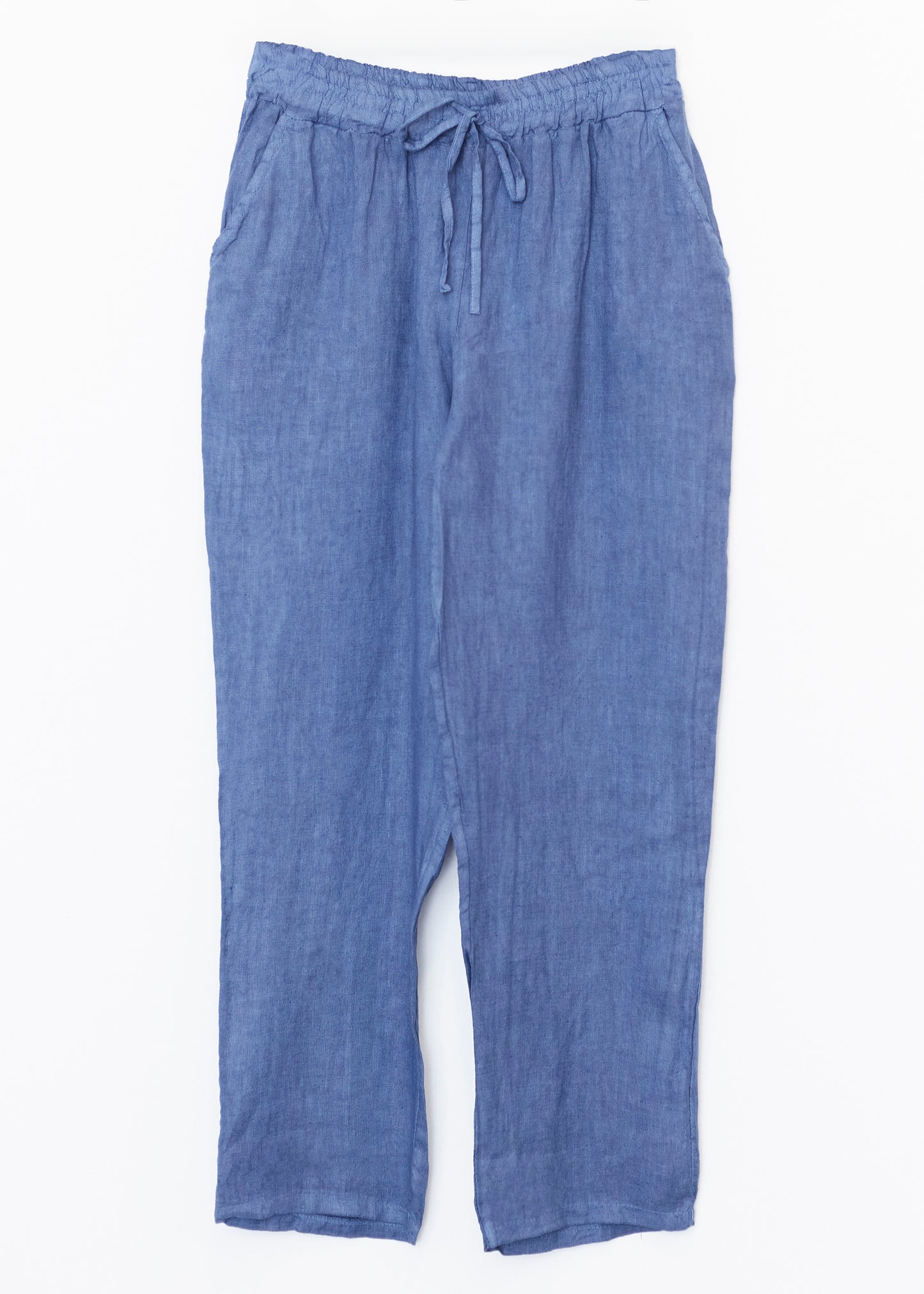 Pantalón lino recto bolsillos